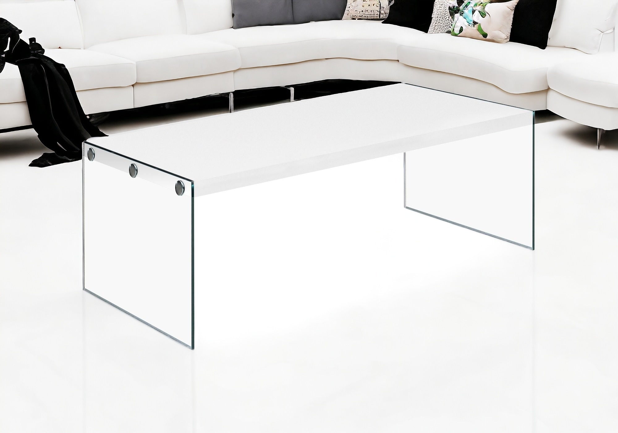 44" Taupe And Clear Glass Coffee Table