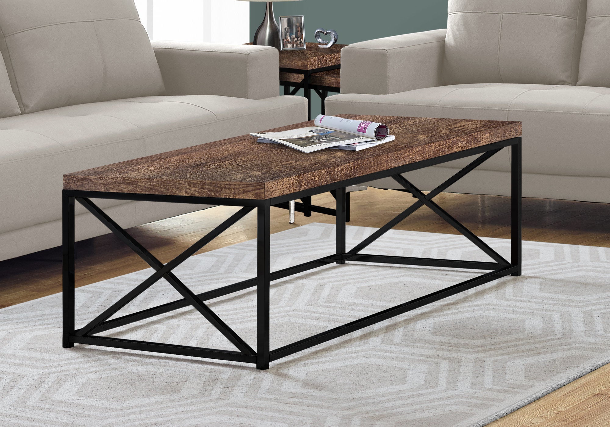 44" Brown And Black Iron Coffee Table