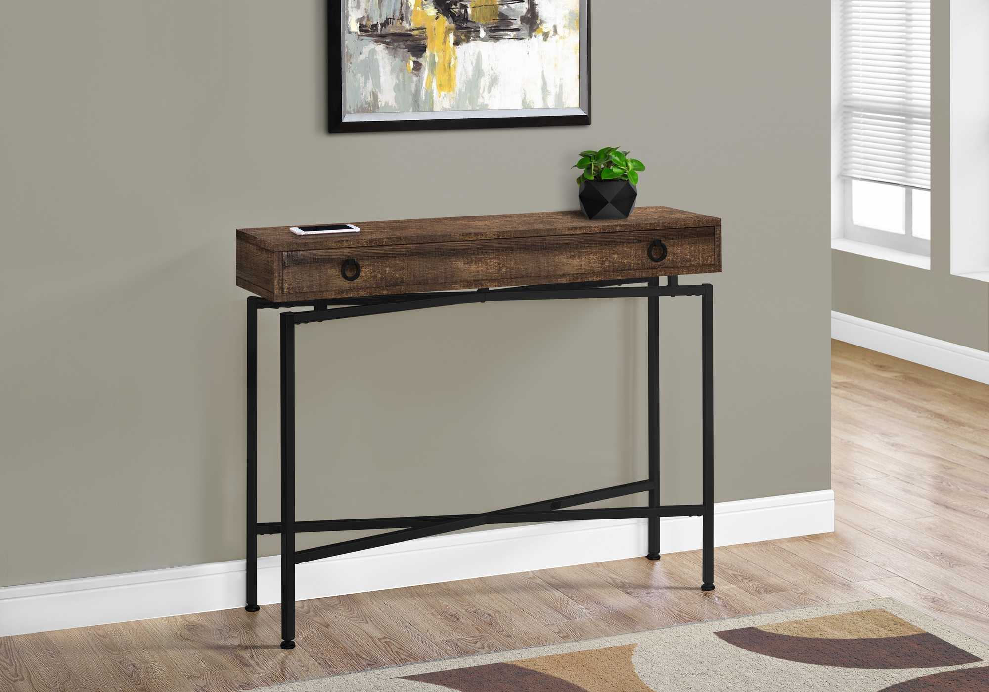 43" Brown And Black Cross Leg Console Table