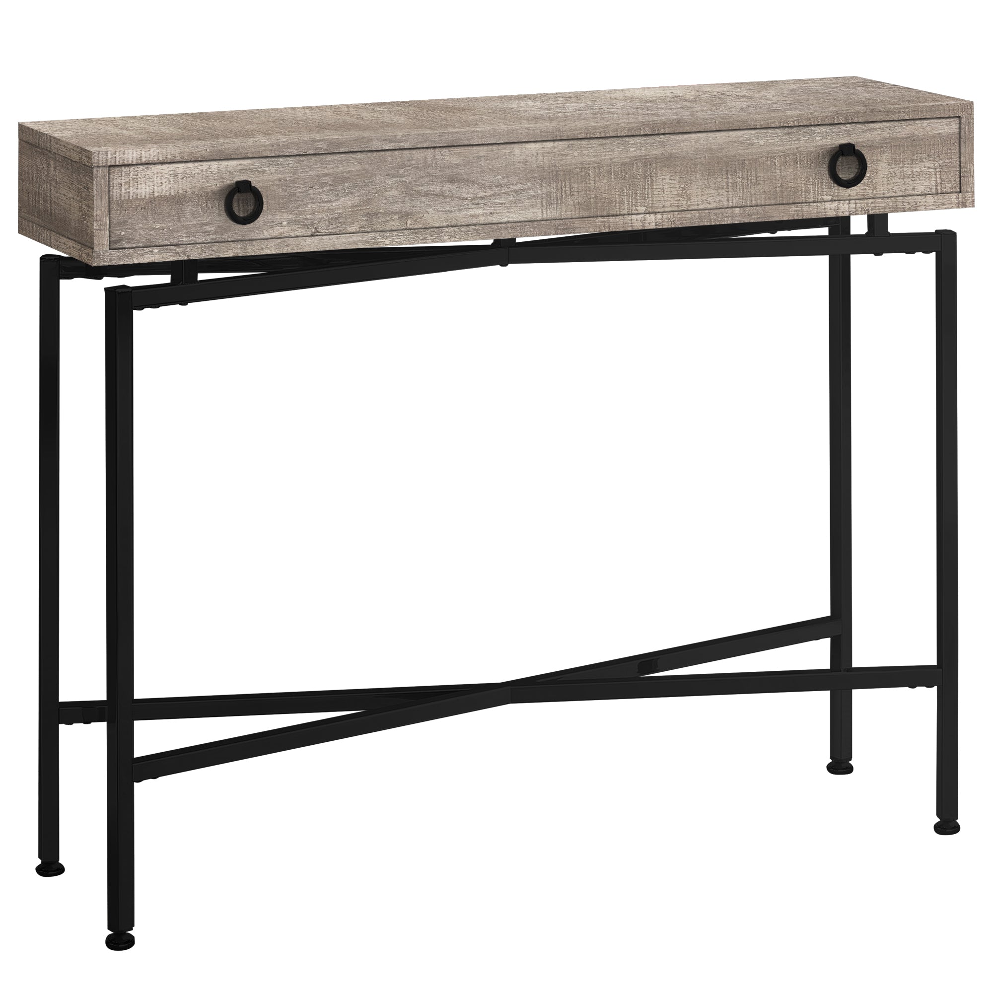 32.5" Taupe Reclaimed Wood Particle Board Accent Table with Black Legs