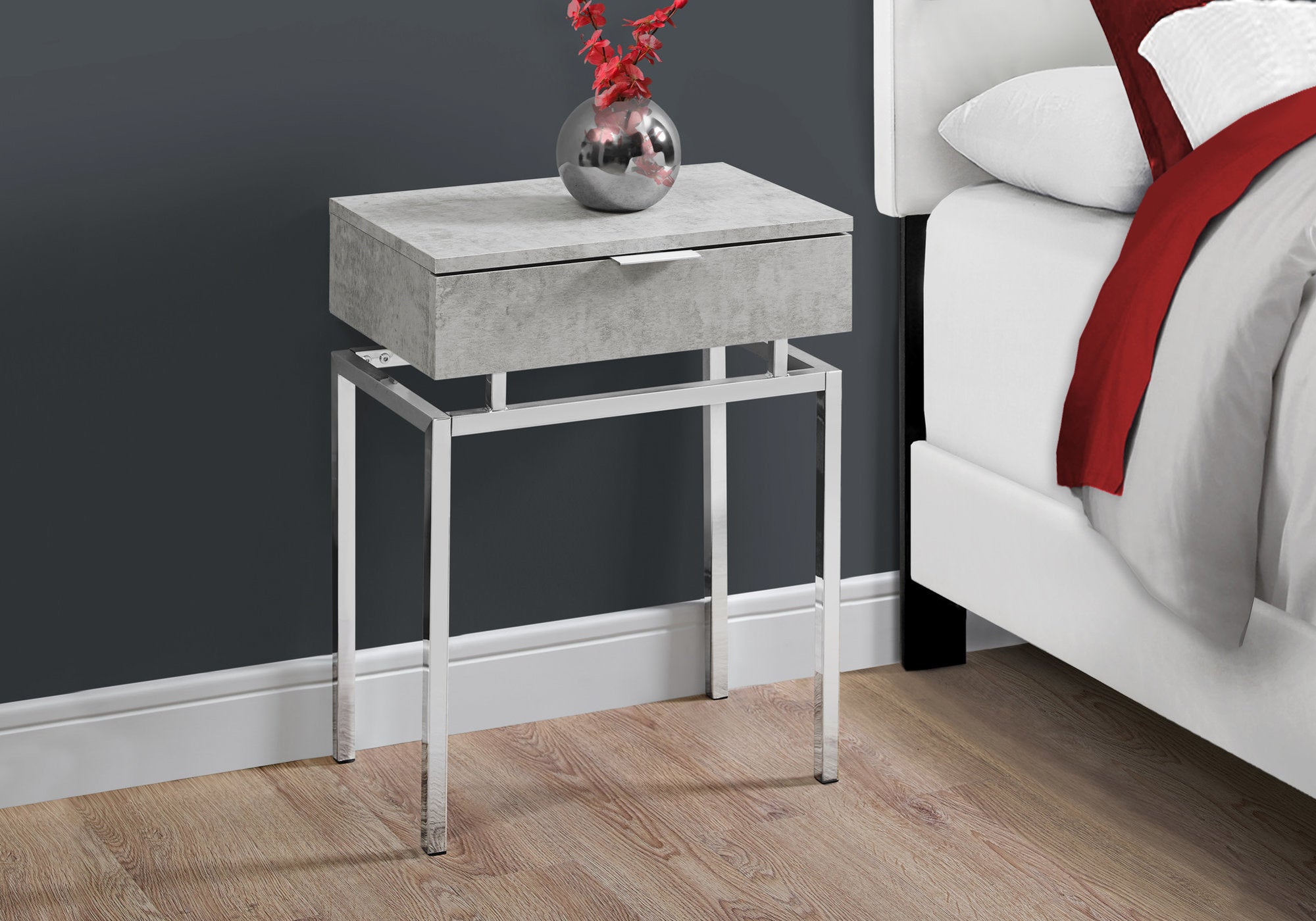 23" Silver And Gray End Table With Drawer