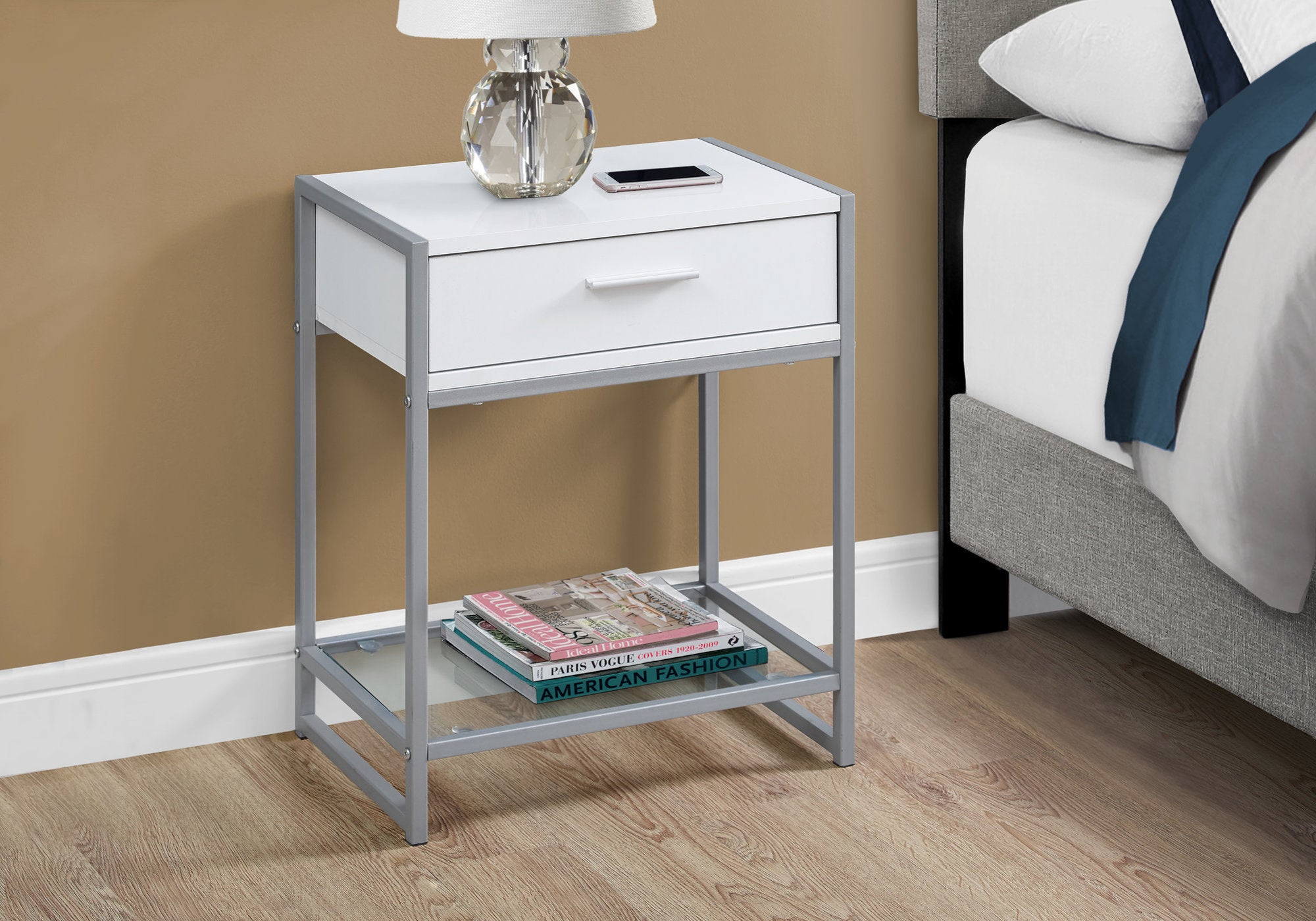 22" Black And Gray End Table With Drawer And Shelf