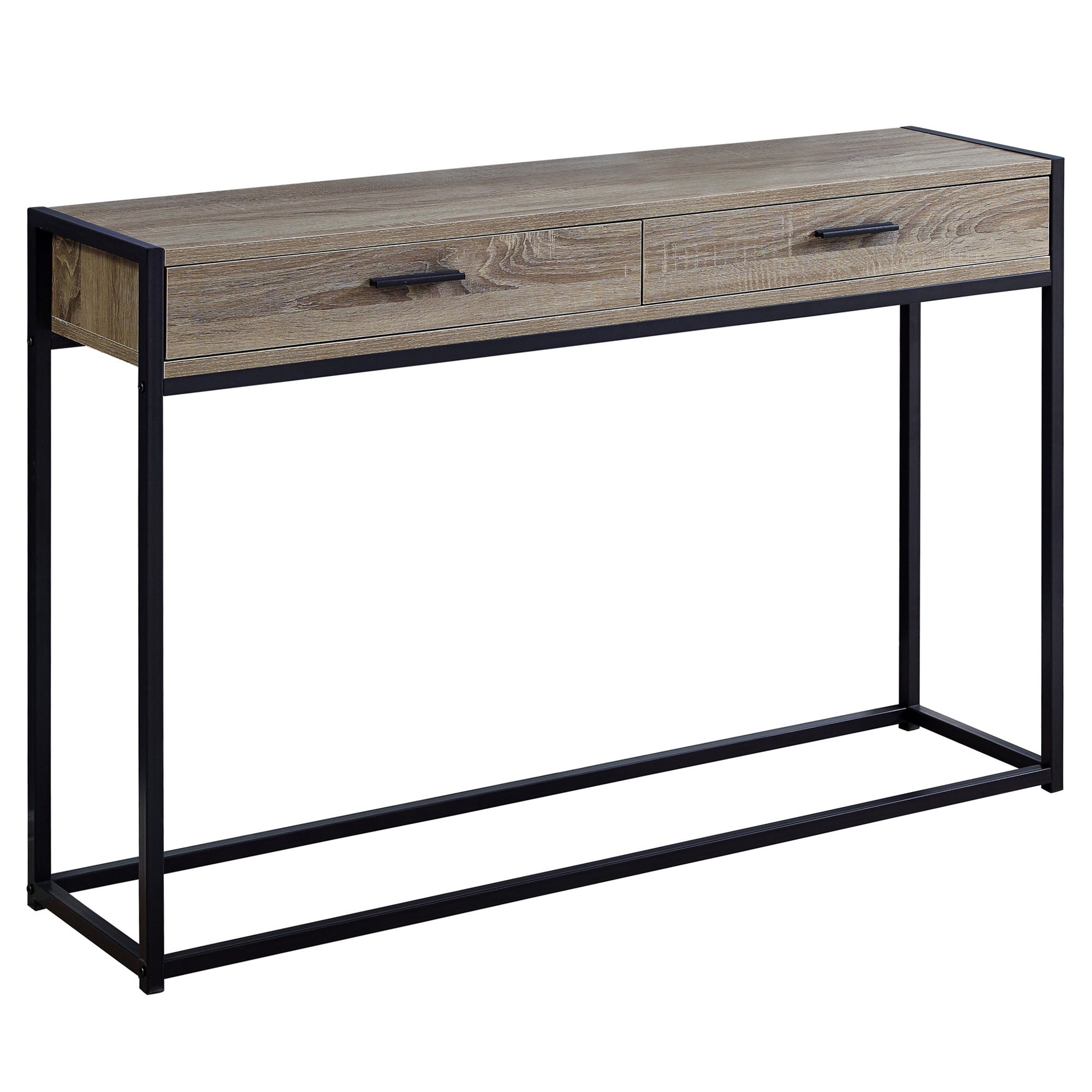 12" x 48" x 32" Dark Taupe Laminated Finish and Black Metal Accent Table