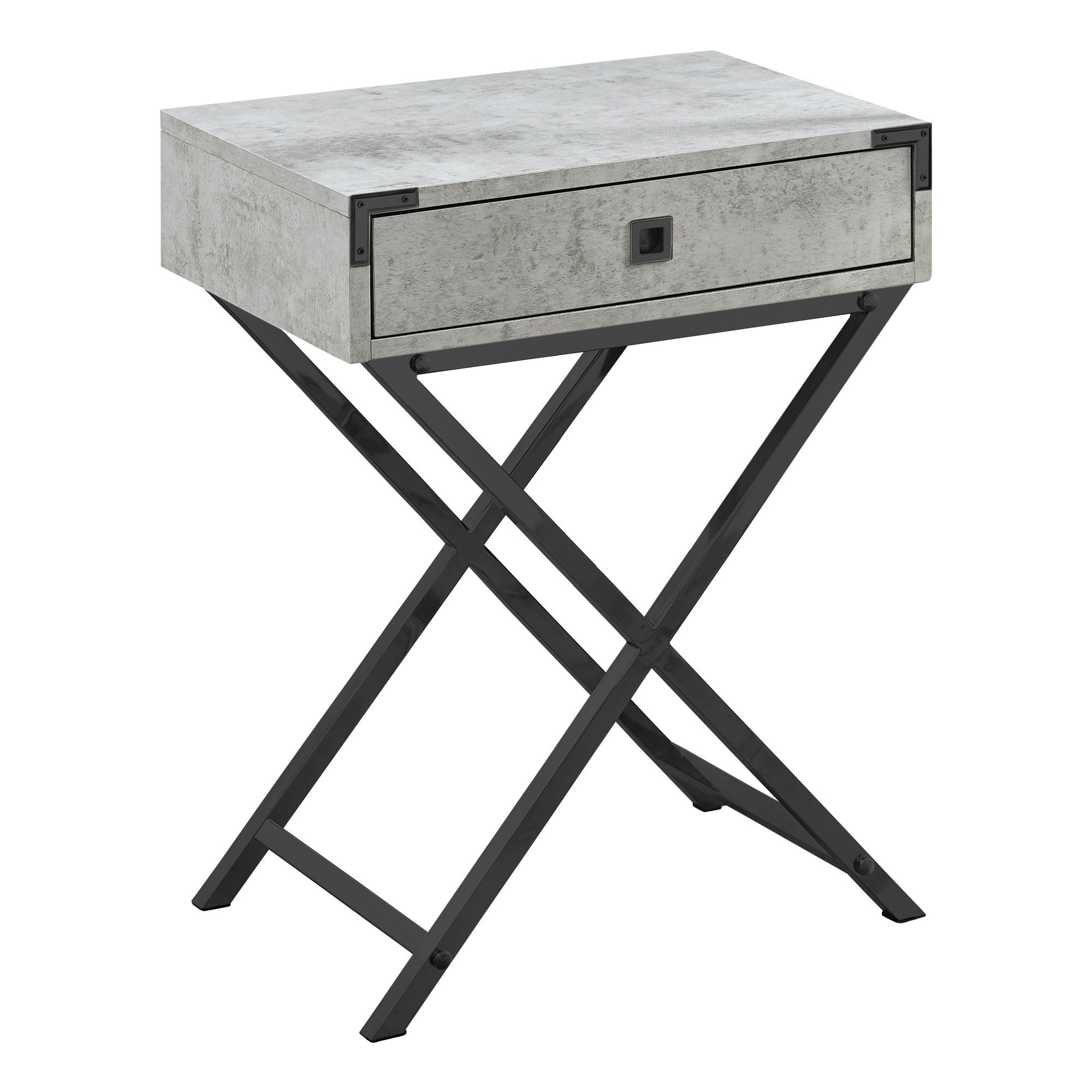 24" Black And Gray Wood And Metal End Table With Drawer