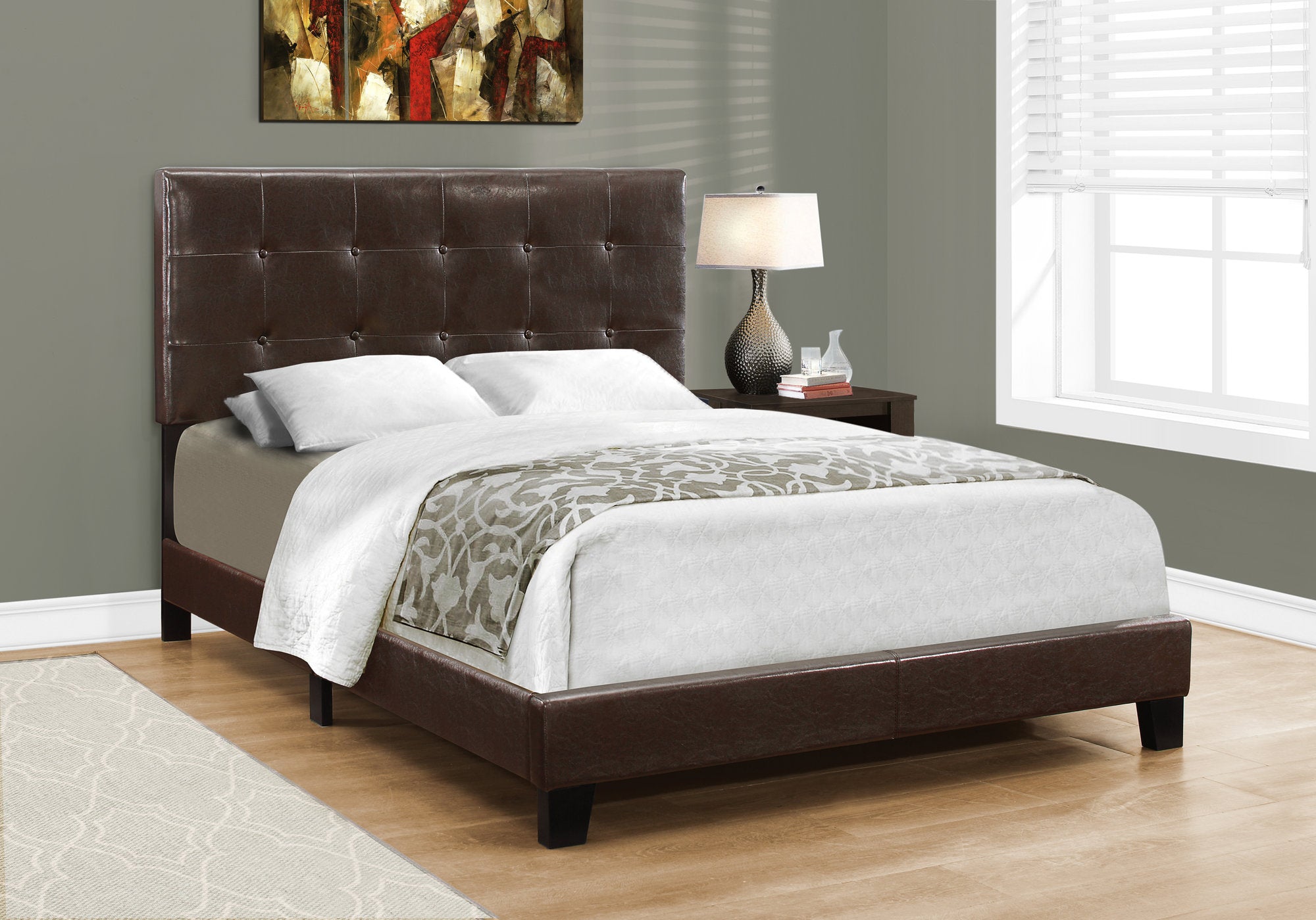 Full Size Beige Linen Bed