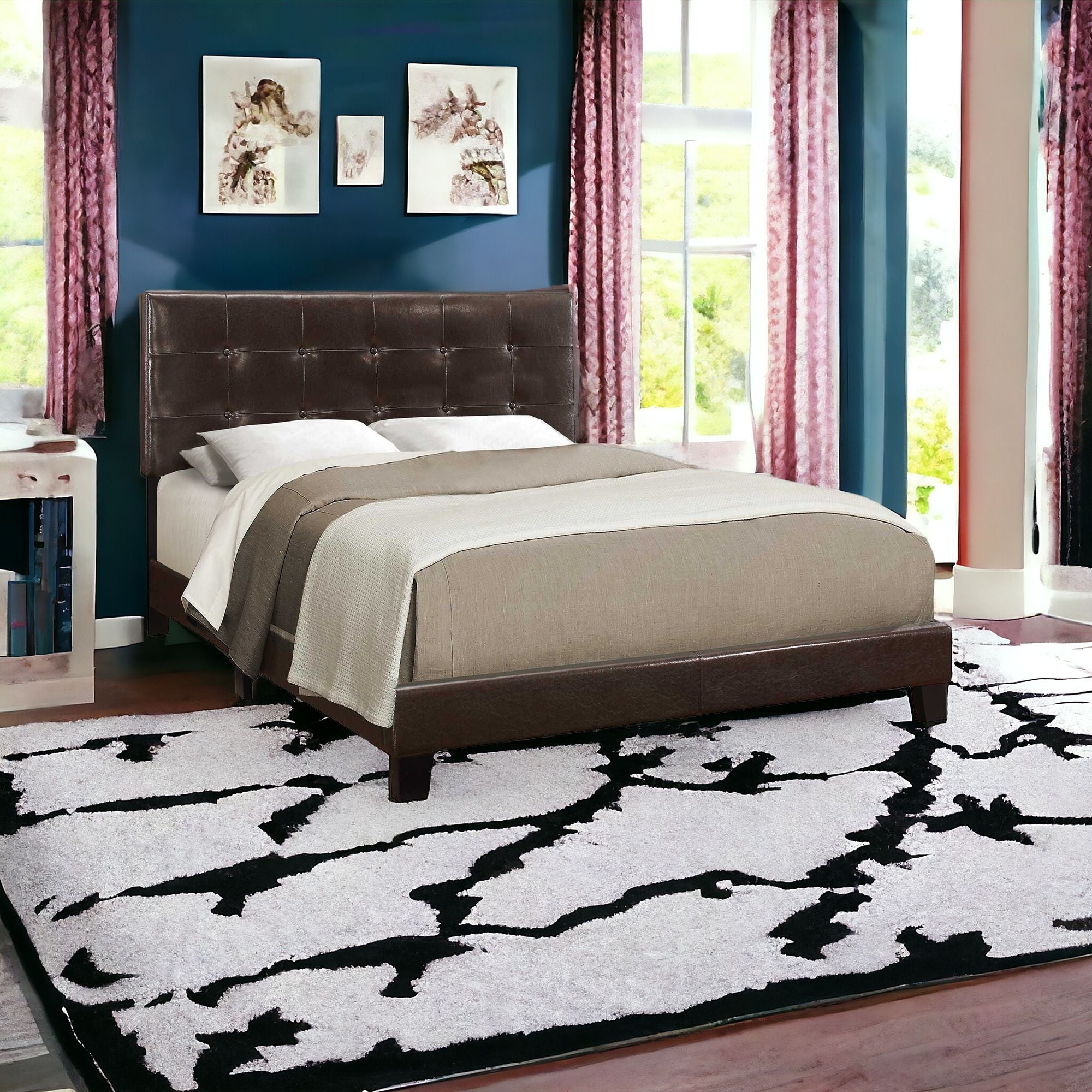 Beige Queen Upholstered Bed Frame