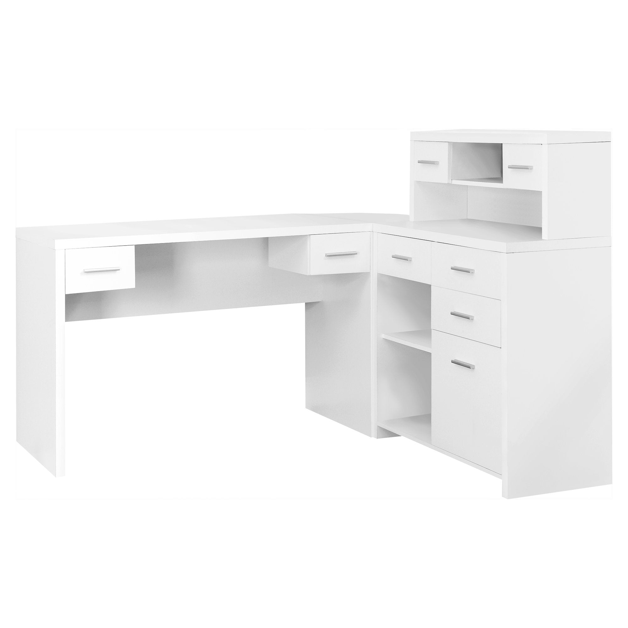 59" White Solid Manufactured Wood L Shape Computer Desk With Eight Drawers