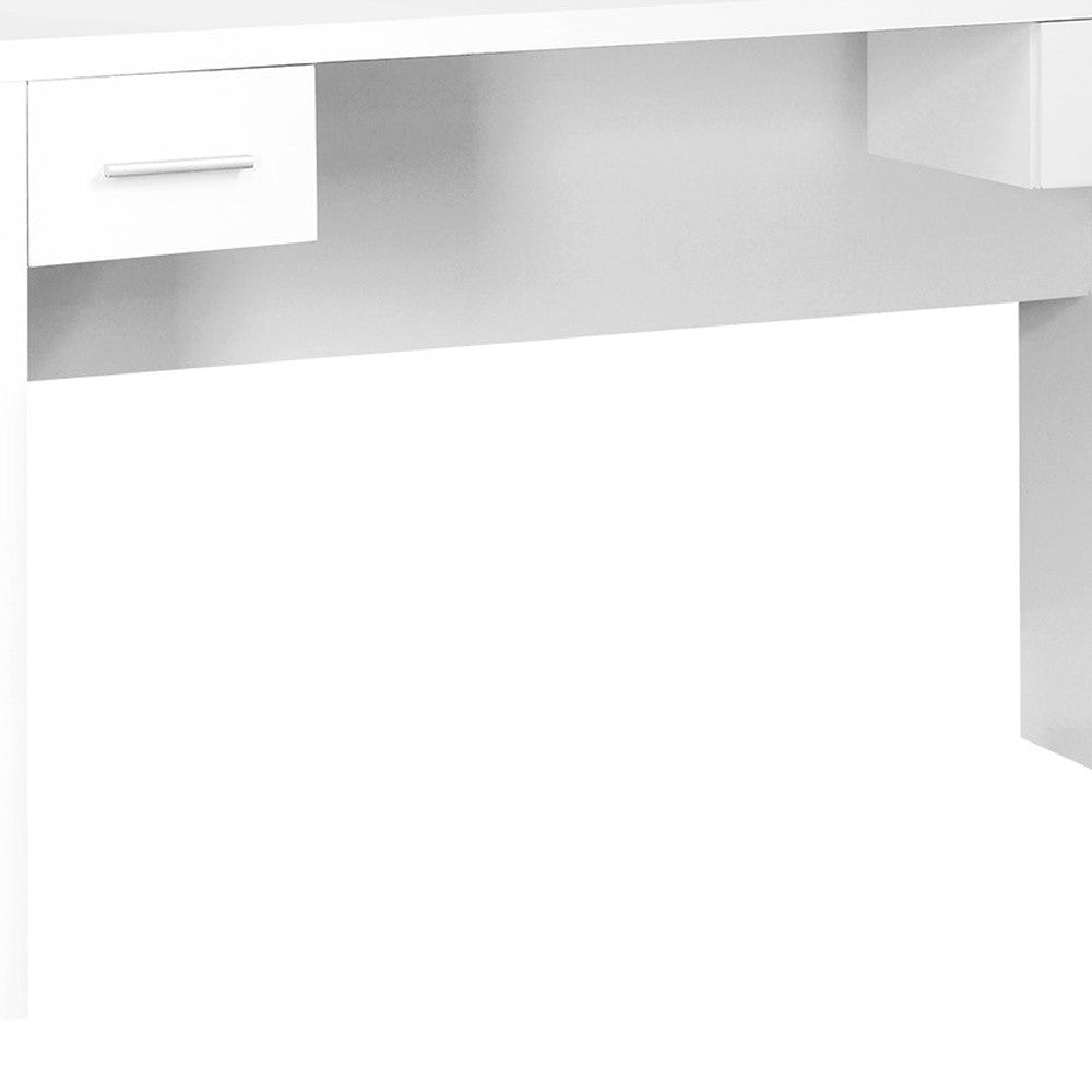 59" White Solid Manufactured Wood L Shape Computer Desk With Eight Drawers
