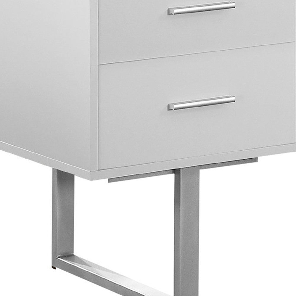 24" White and Silver Computer Desk With Three Drawers