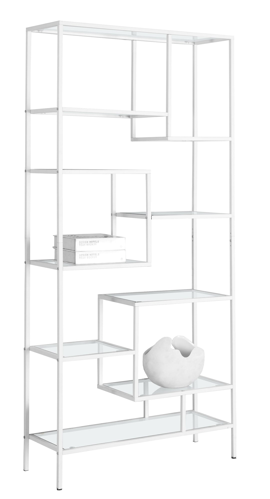 72" Silver Metal And Glass Etagere Bookcase