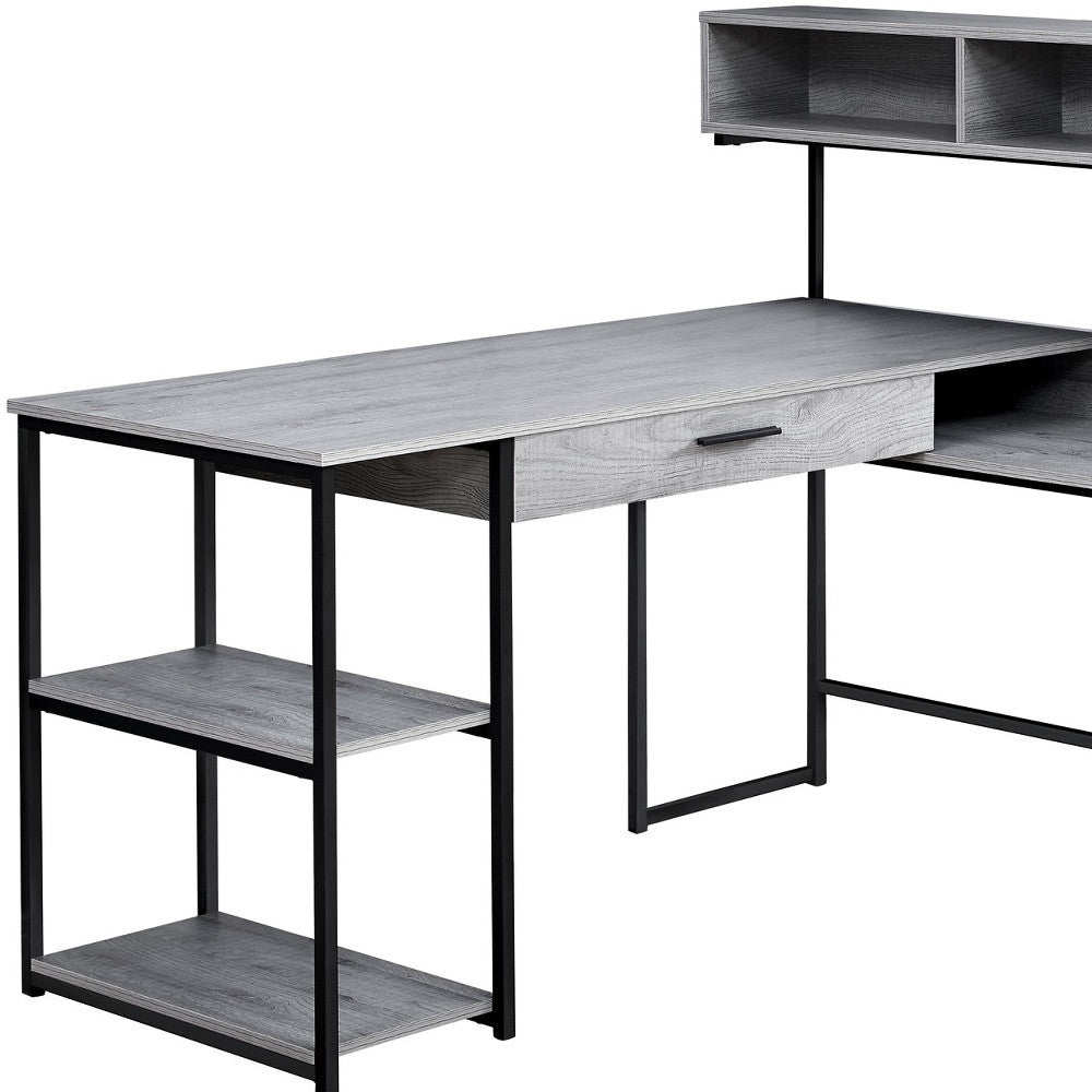 59" Gray and Black L Shape Computer Desk