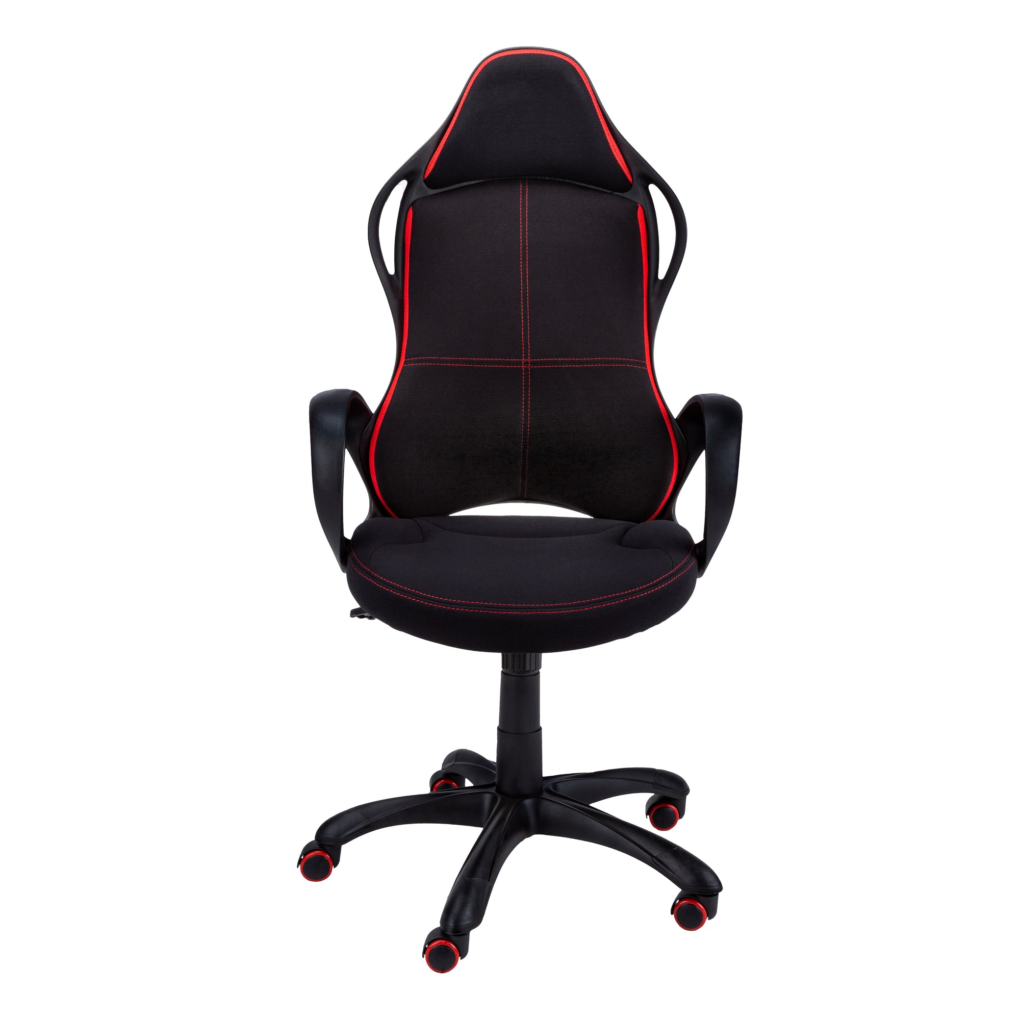 Black Fabric Tufted Seat Swivel Adjustable Gaming Chair Fabric Back Plastic Frame