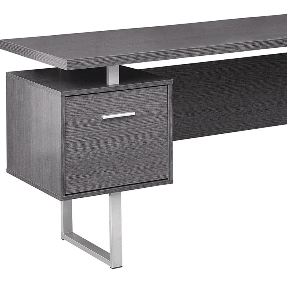 71" Brown and Silver L Shape Computer Desk With Three Drawers