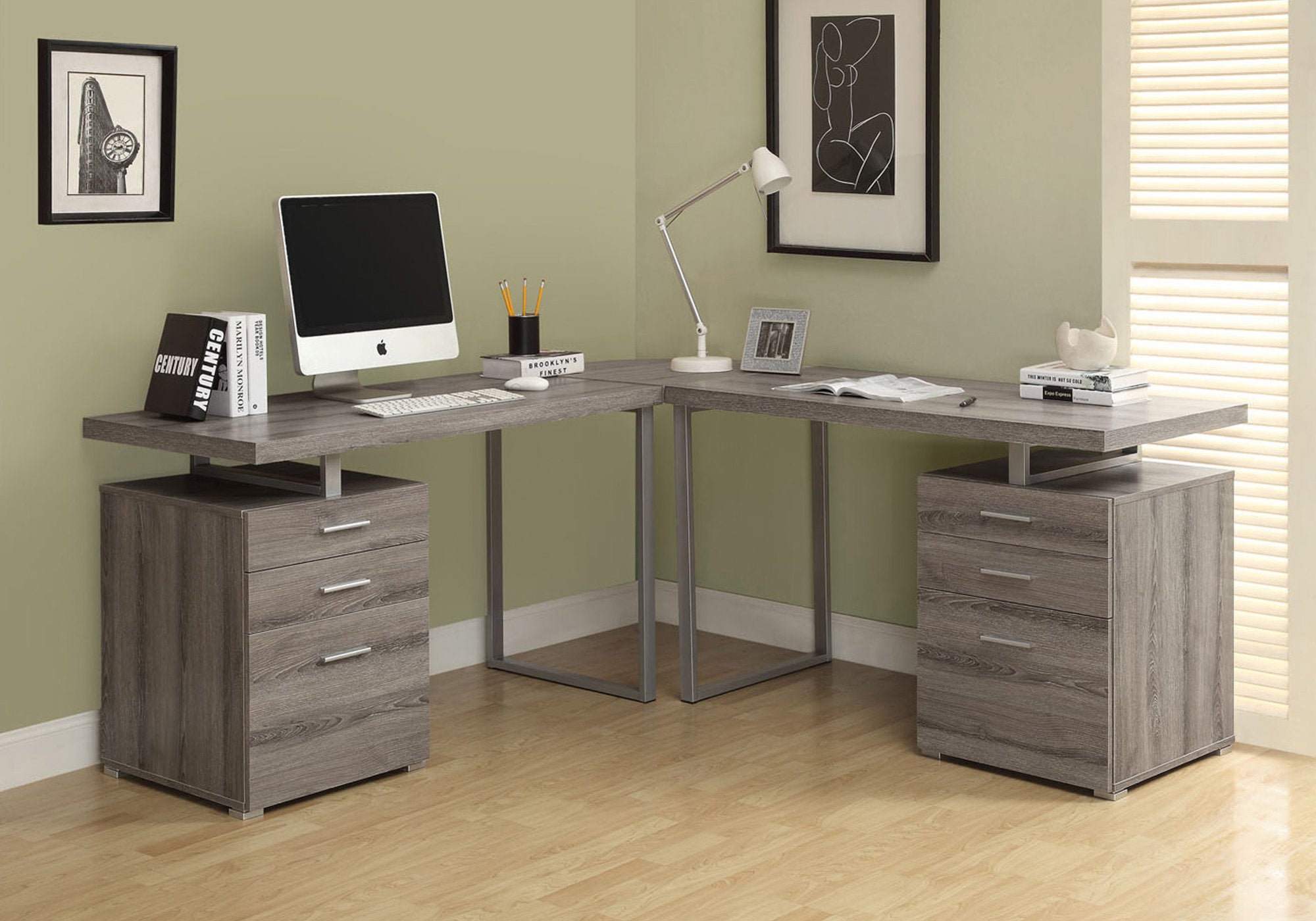 24" Gray and Black Computer Desk With Three Drawers