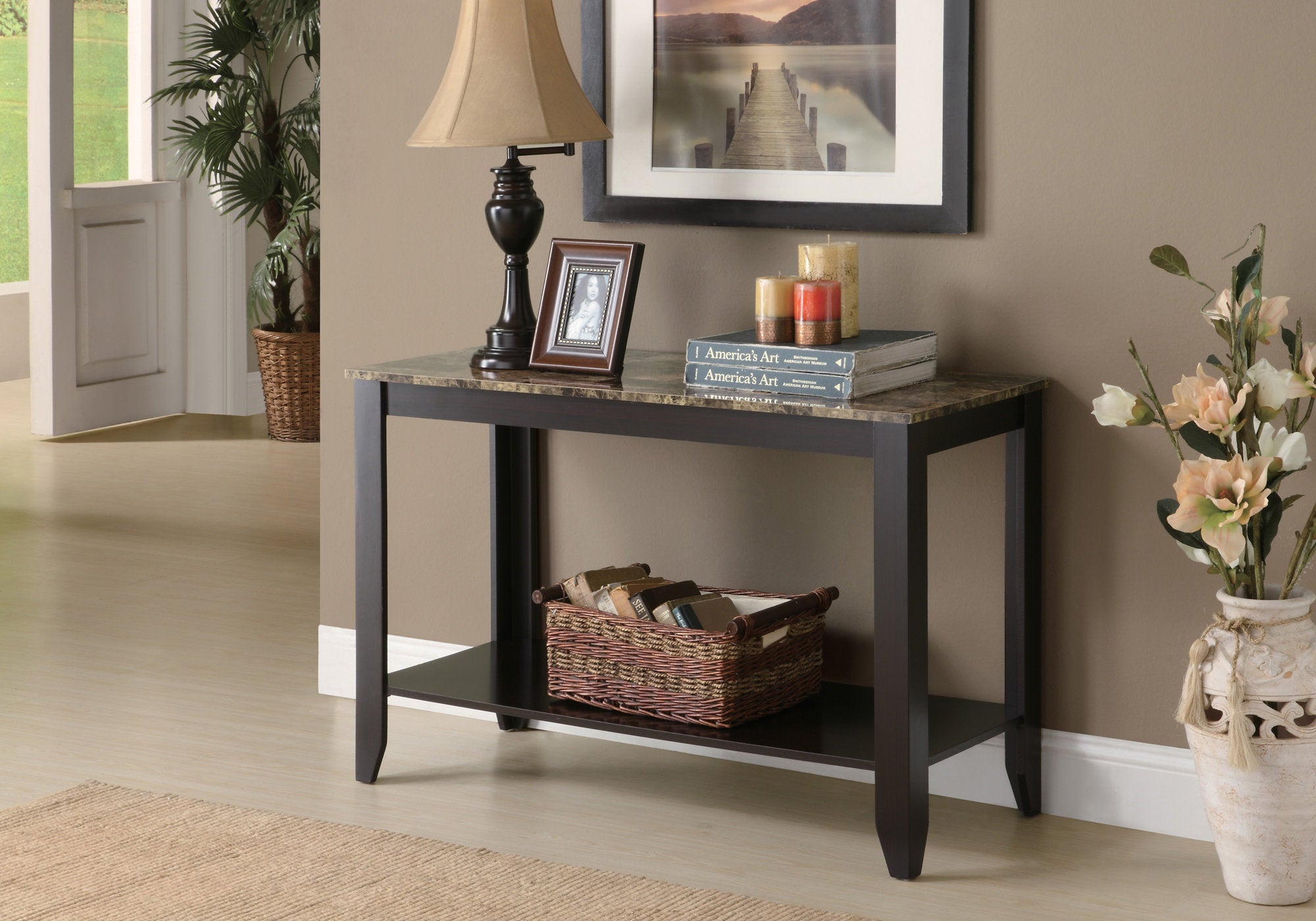 44" Espresso And Brown Console Table With Storage