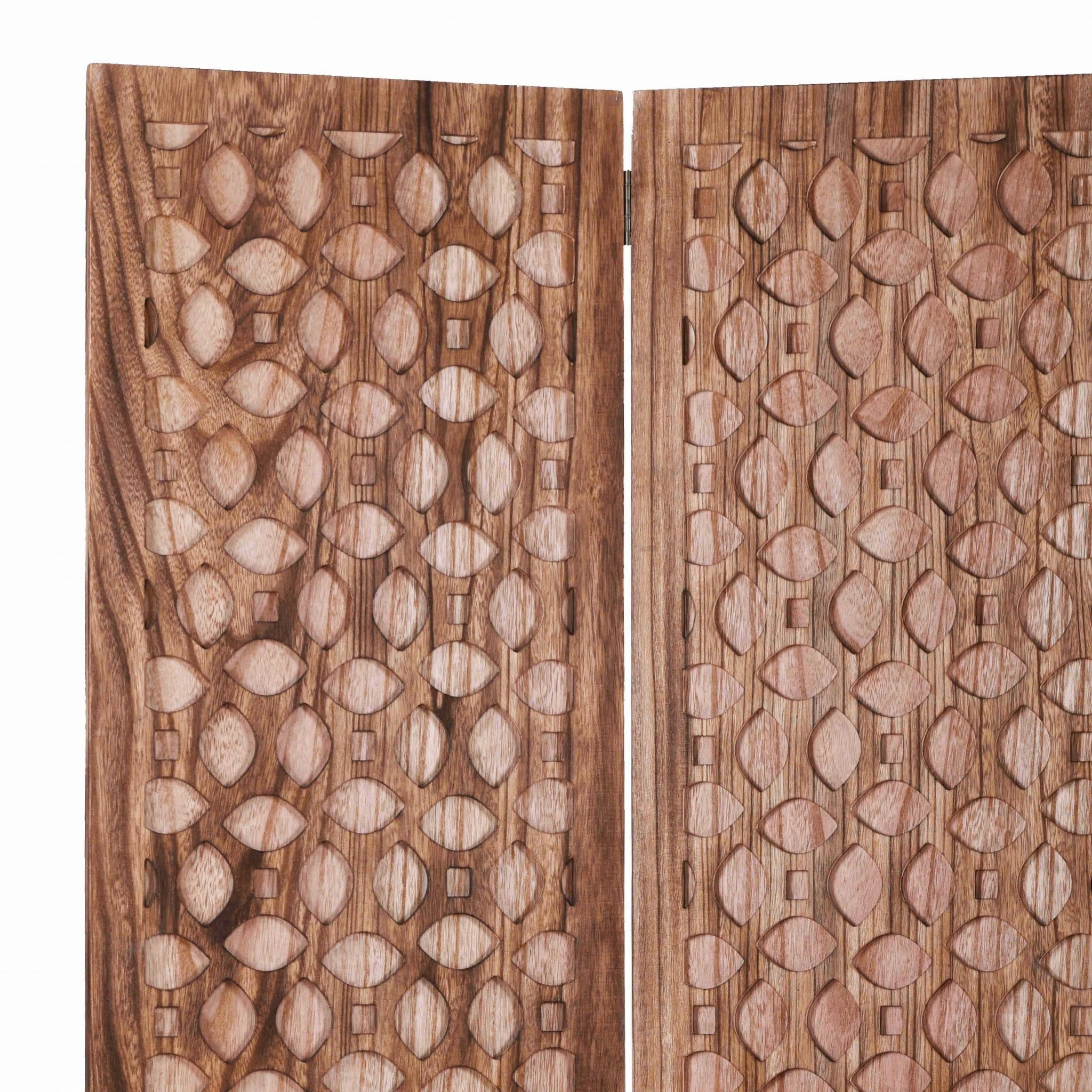Stunning Carved Brown Wood Room Divider Screen