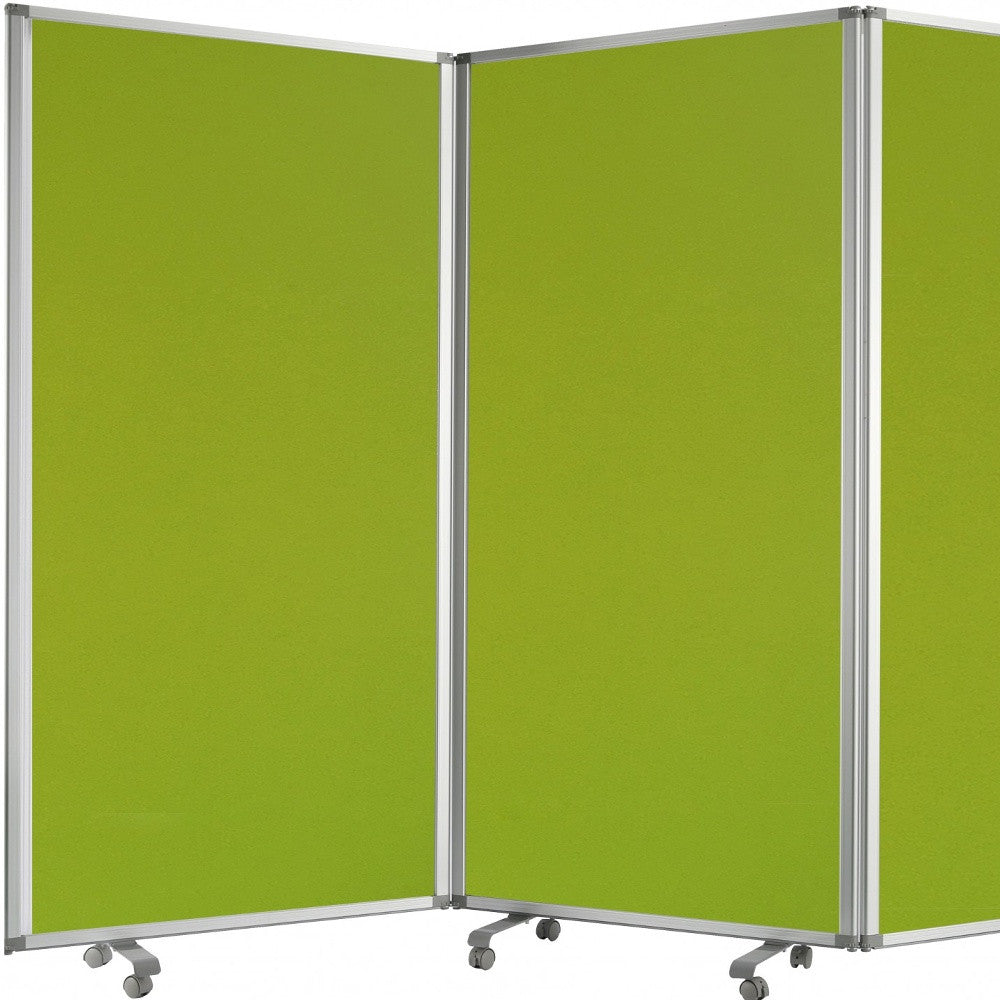 Green Rolling Three Panel Room Divider Screen