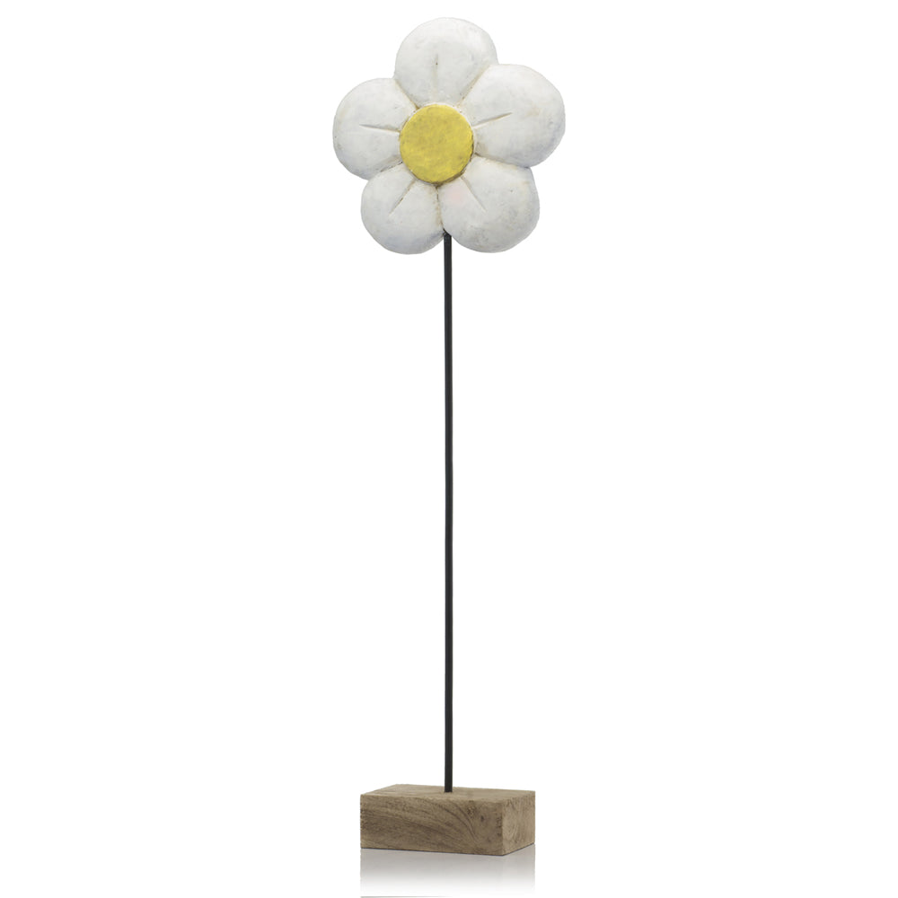 4" X 10" X 33" Natural And Black White Tall Daisy On Stand