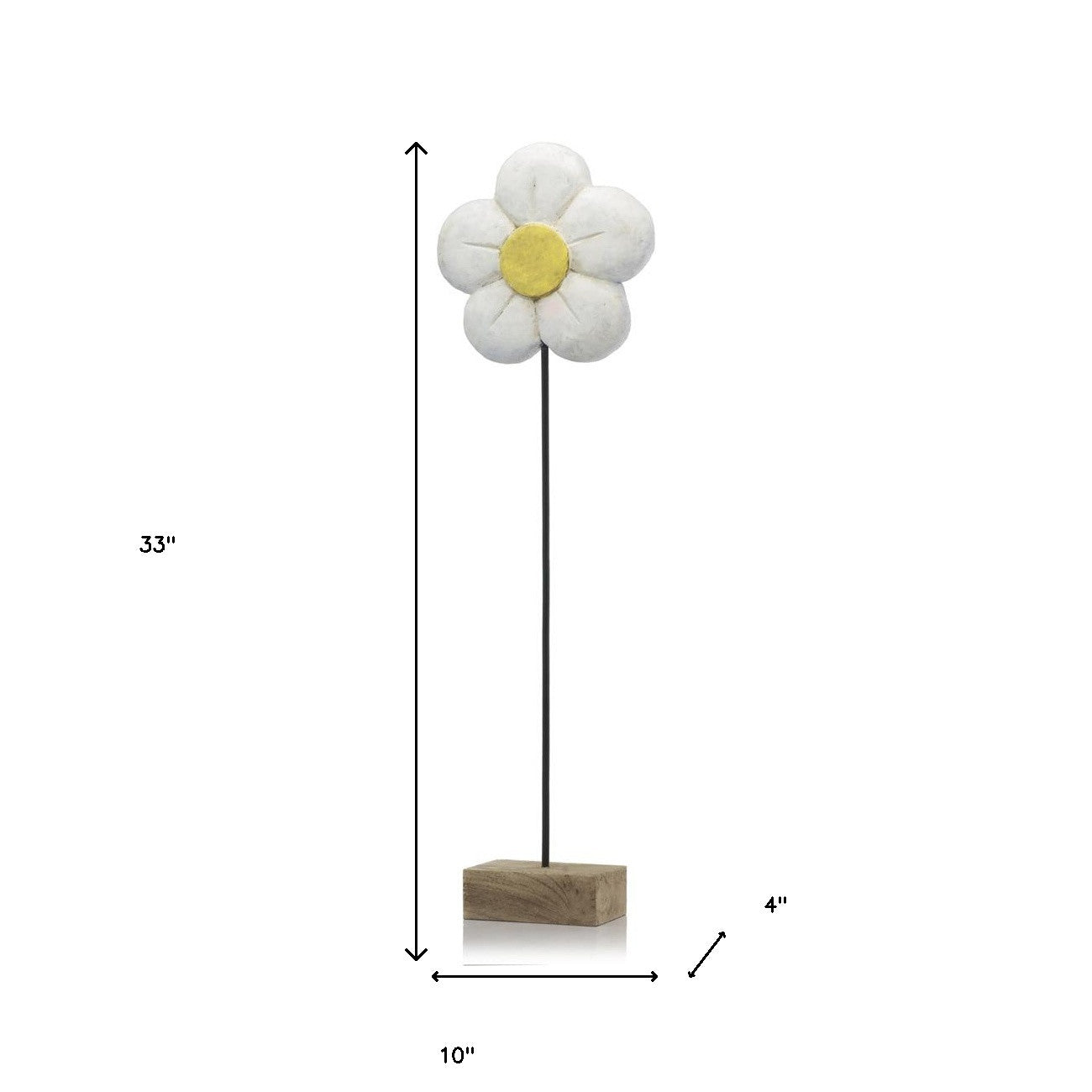 4" X 10" X 33" Natural And Black White Tall Daisy On Stand