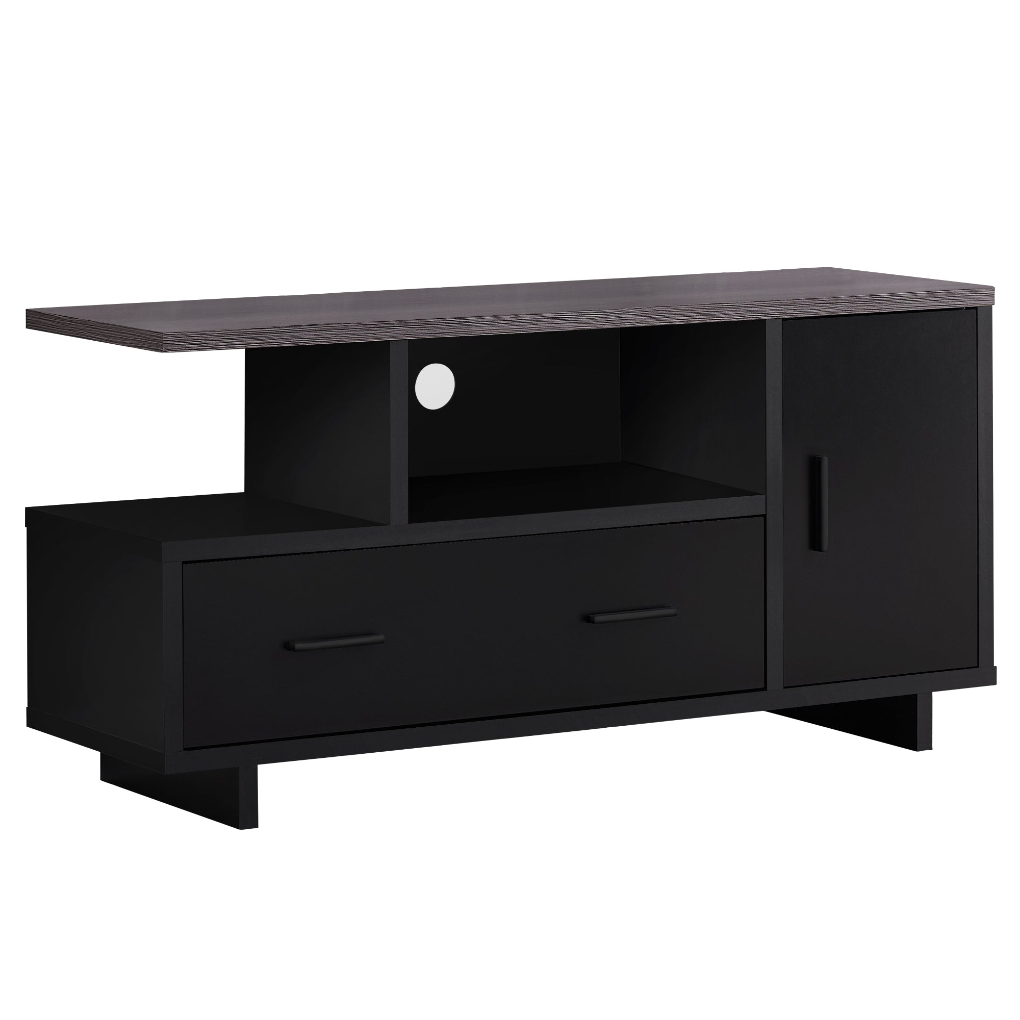 47" Gray and Black Open Shelving TV Stand