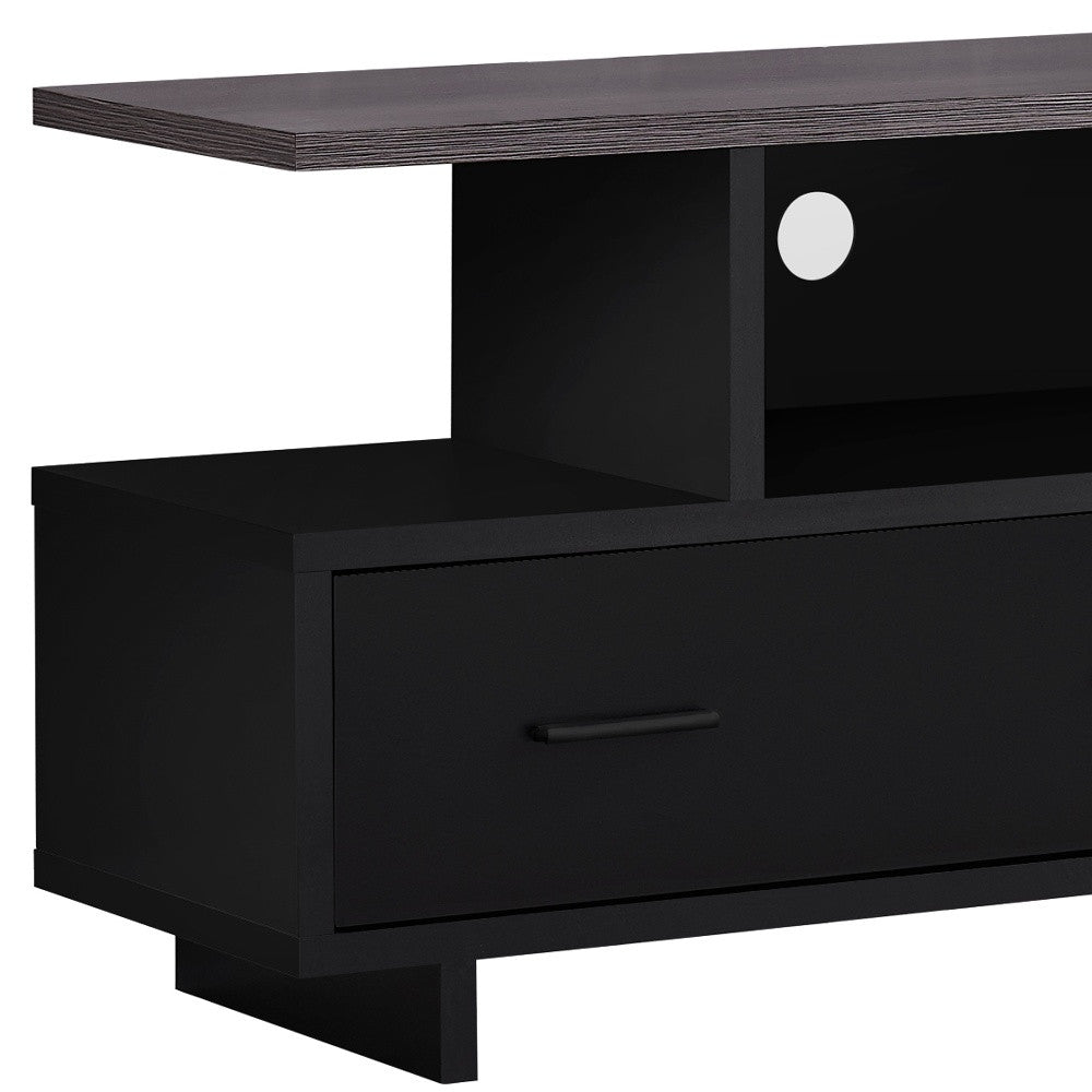 16" Gray and Black Open Shelving TV Stand