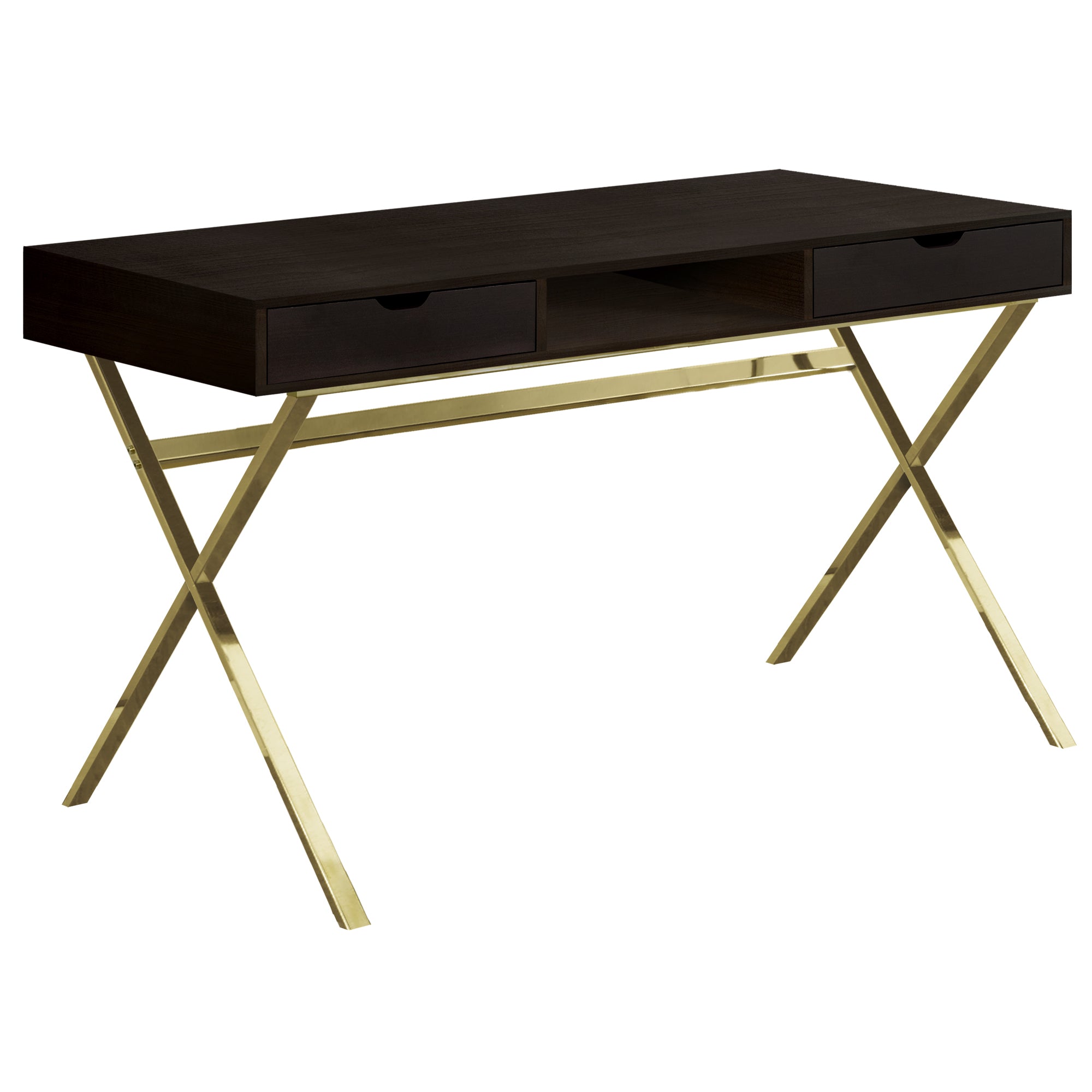 24" Dark Brown and Gold Computer Desk With Two Drawers