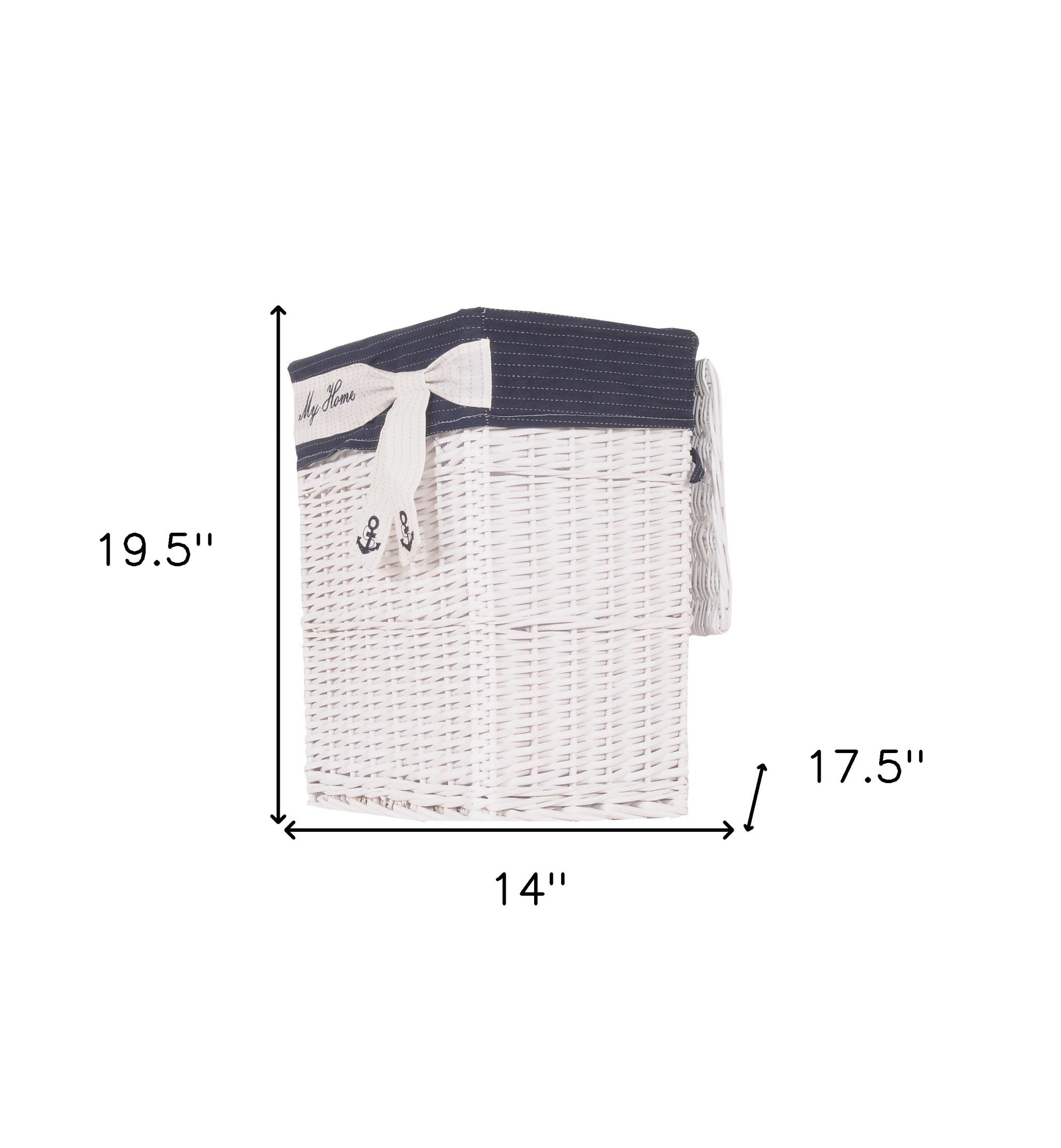 14" X 17.5" X 19.5" White blue rectangular willow Basket Set Of 5
