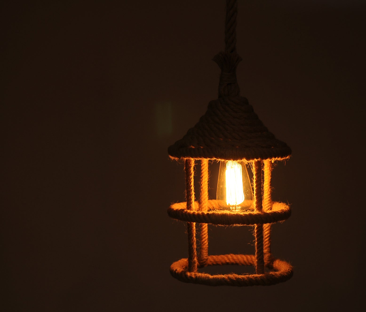 Beige and Black Iron and Rope Ceiling Light