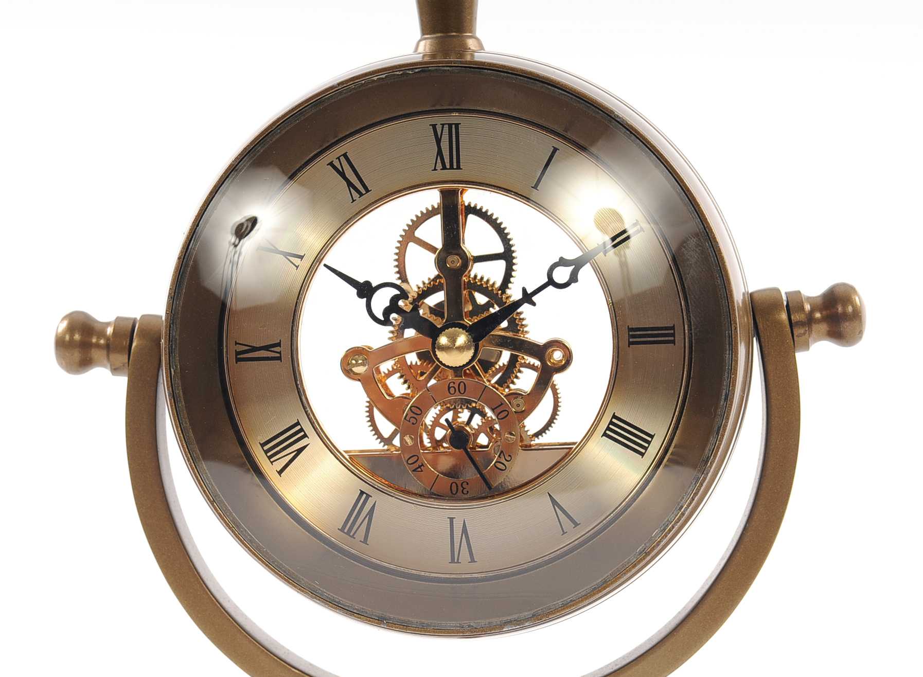 8" Circle Brass Metal And Glass Analog Wall Clock