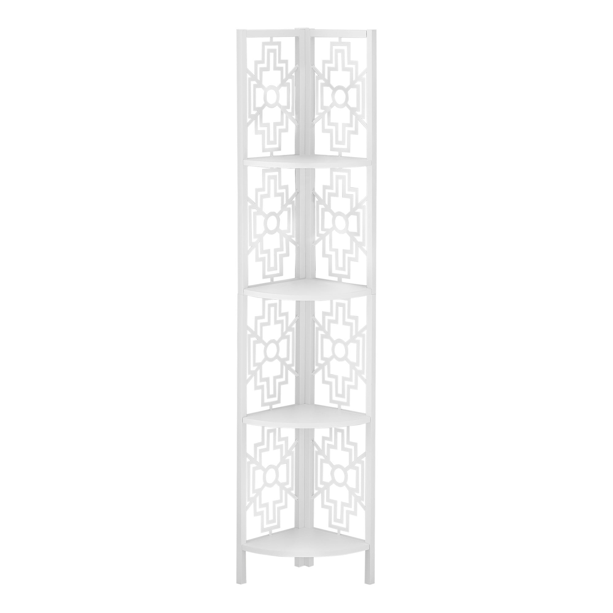 62" White Metal Corner Bookcase