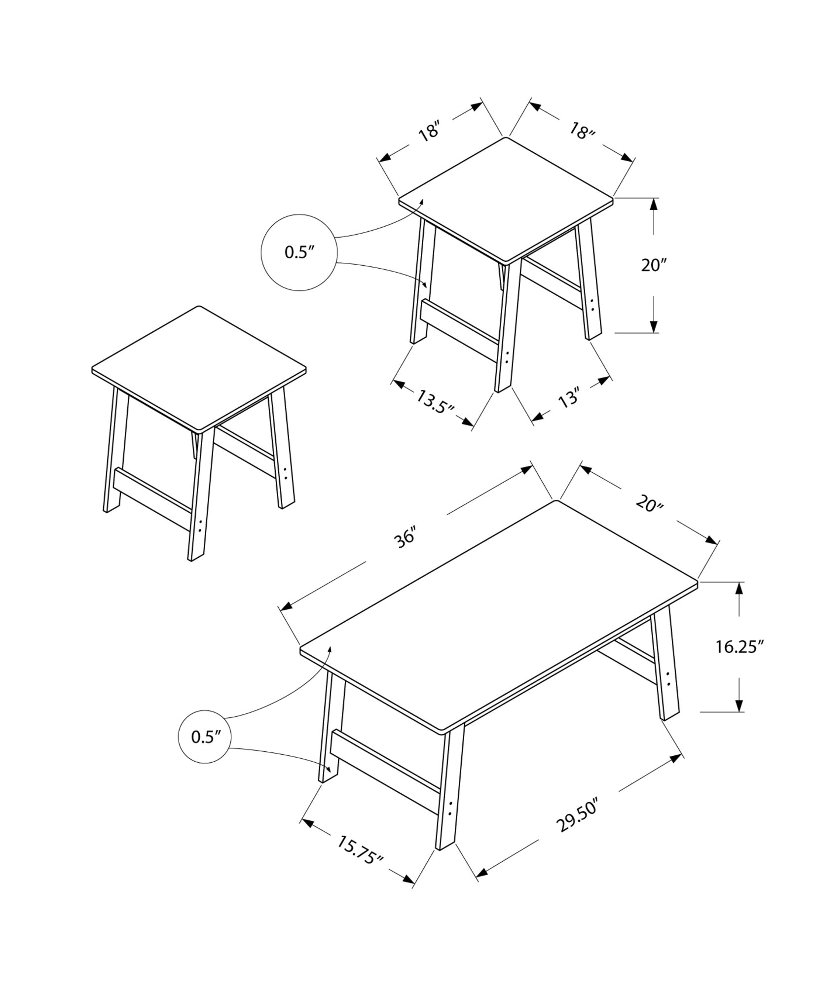 Set of Three 36" Espresso Coffee Table