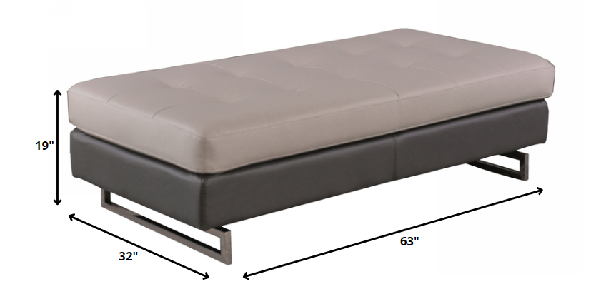 63" Taupe Faux Leather and Silver Ottoman