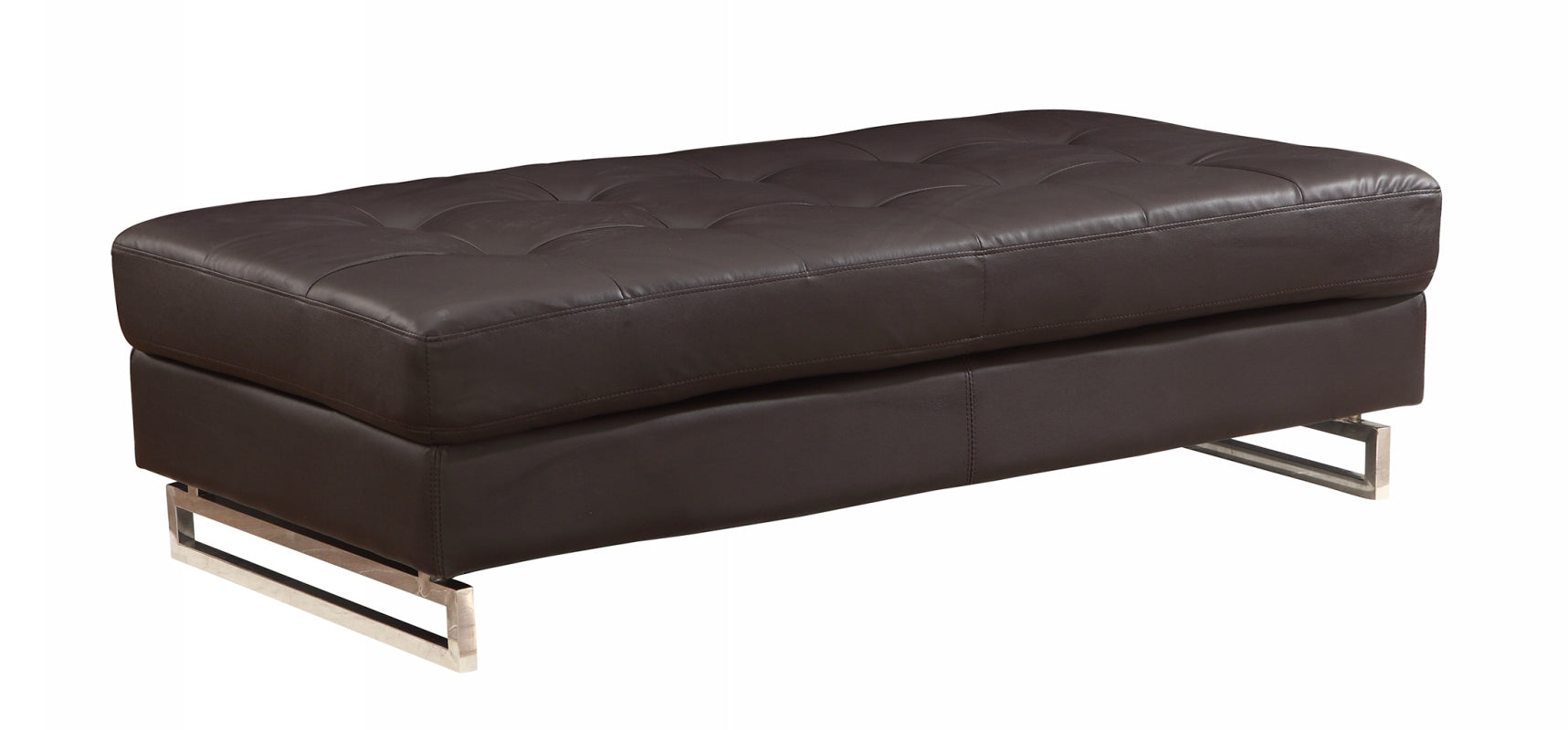 63" Taupe Faux Leather and Silver Ottoman