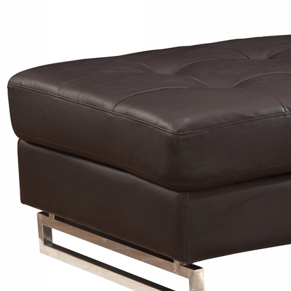 63" Taupe Faux Leather and Silver Ottoman