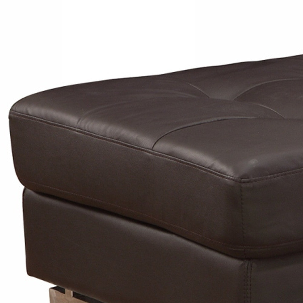 63" Taupe Faux Leather and Silver Ottoman