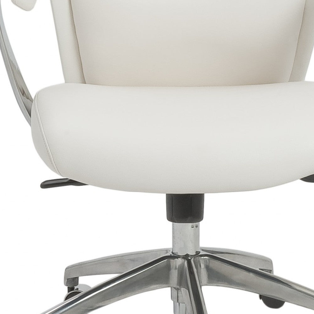 White and Silver Adjustable Swivel Faux Leather Rolling Executive Office Chair