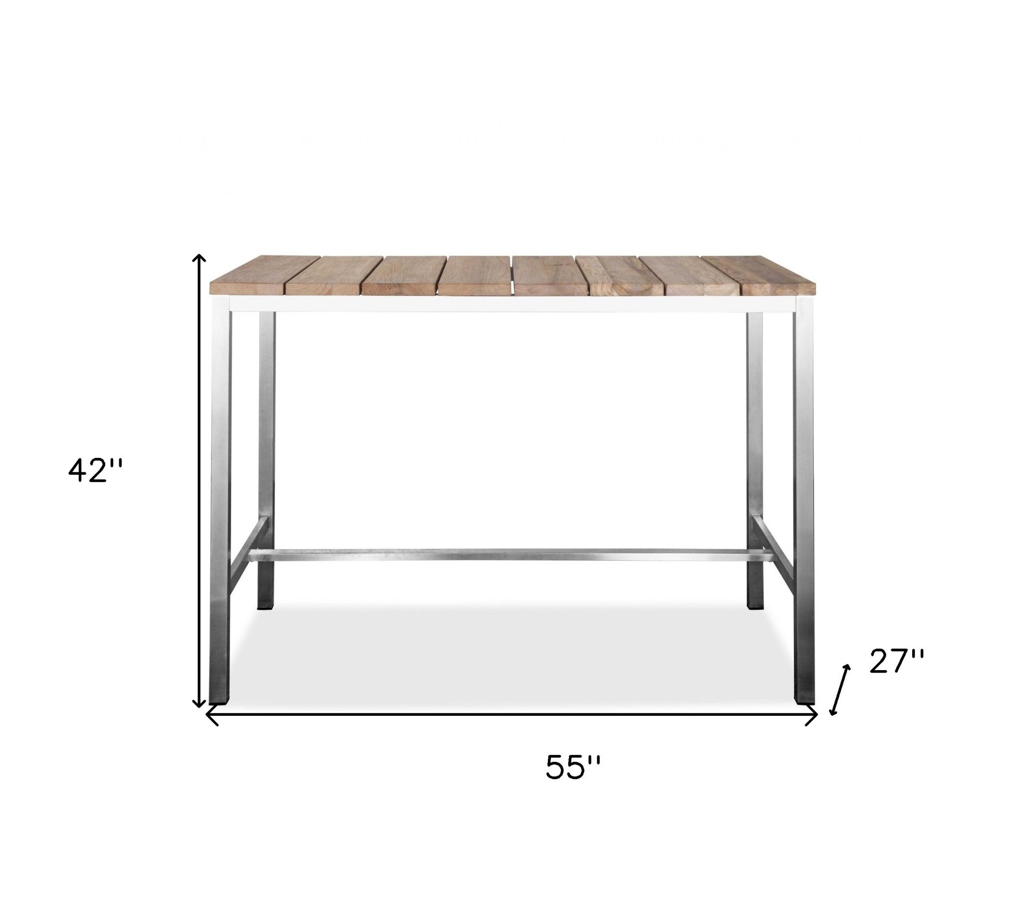 55" Wood Brown And Silver Solid Wood And Stainless Steel Dining Table