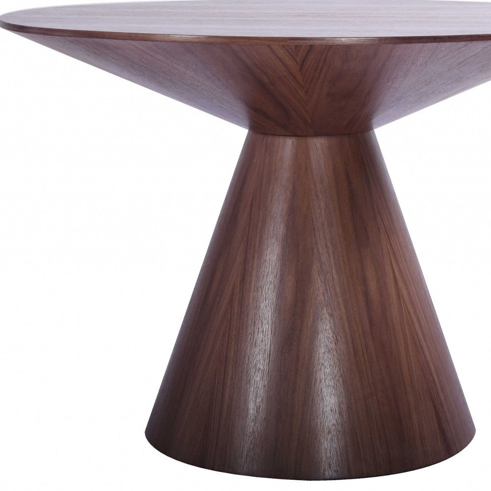 47" Brown Rounded Solid Wood Pedestal Base Dining Table