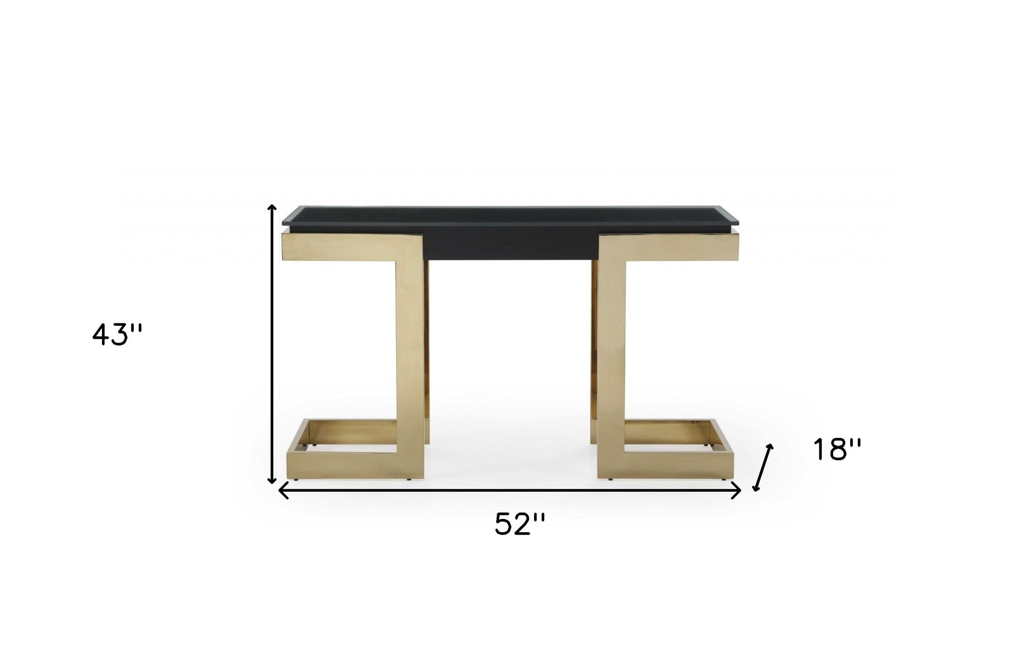52" Black and Gold Glass Console Table