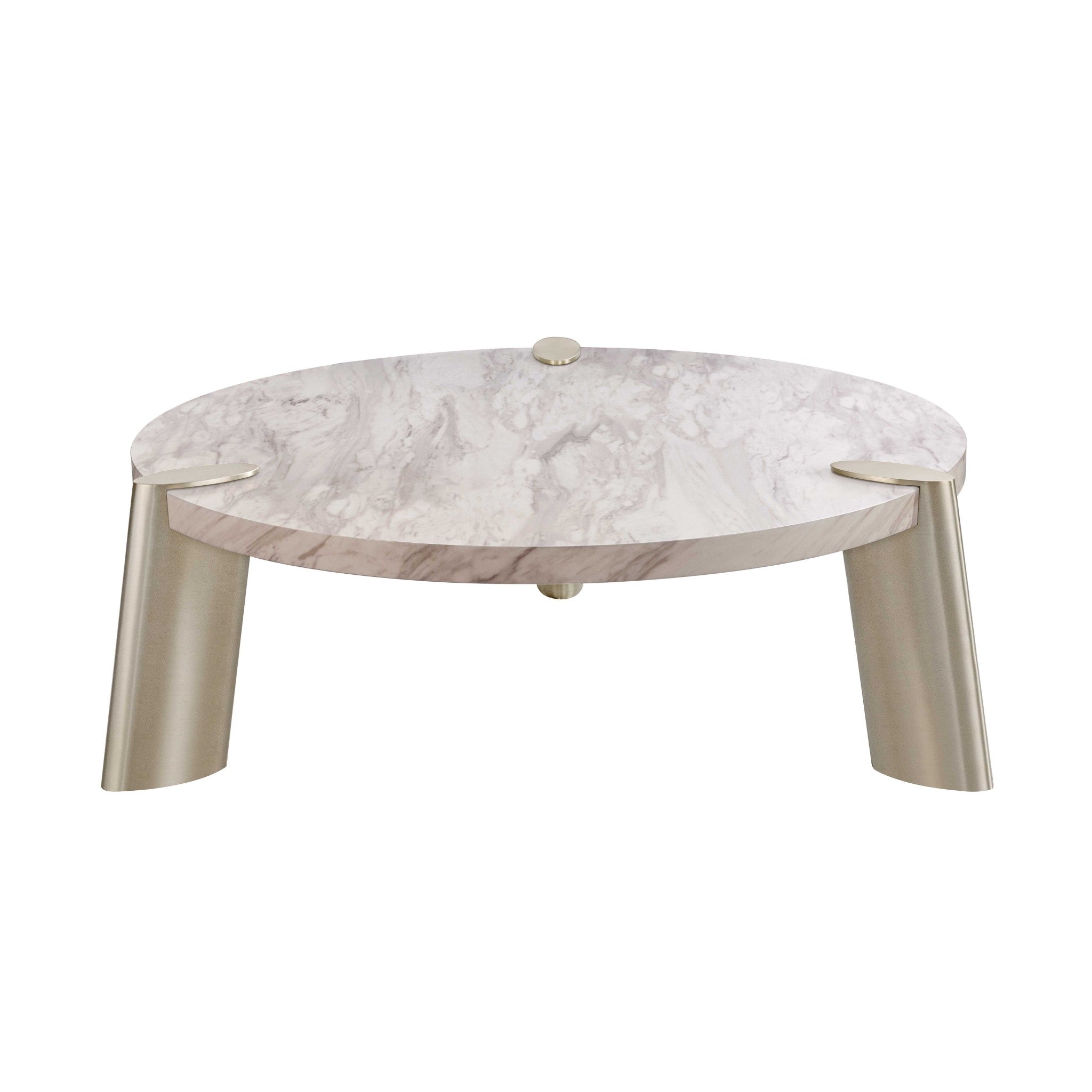 48" Gold And White Genuine Marble Round Coffee Table