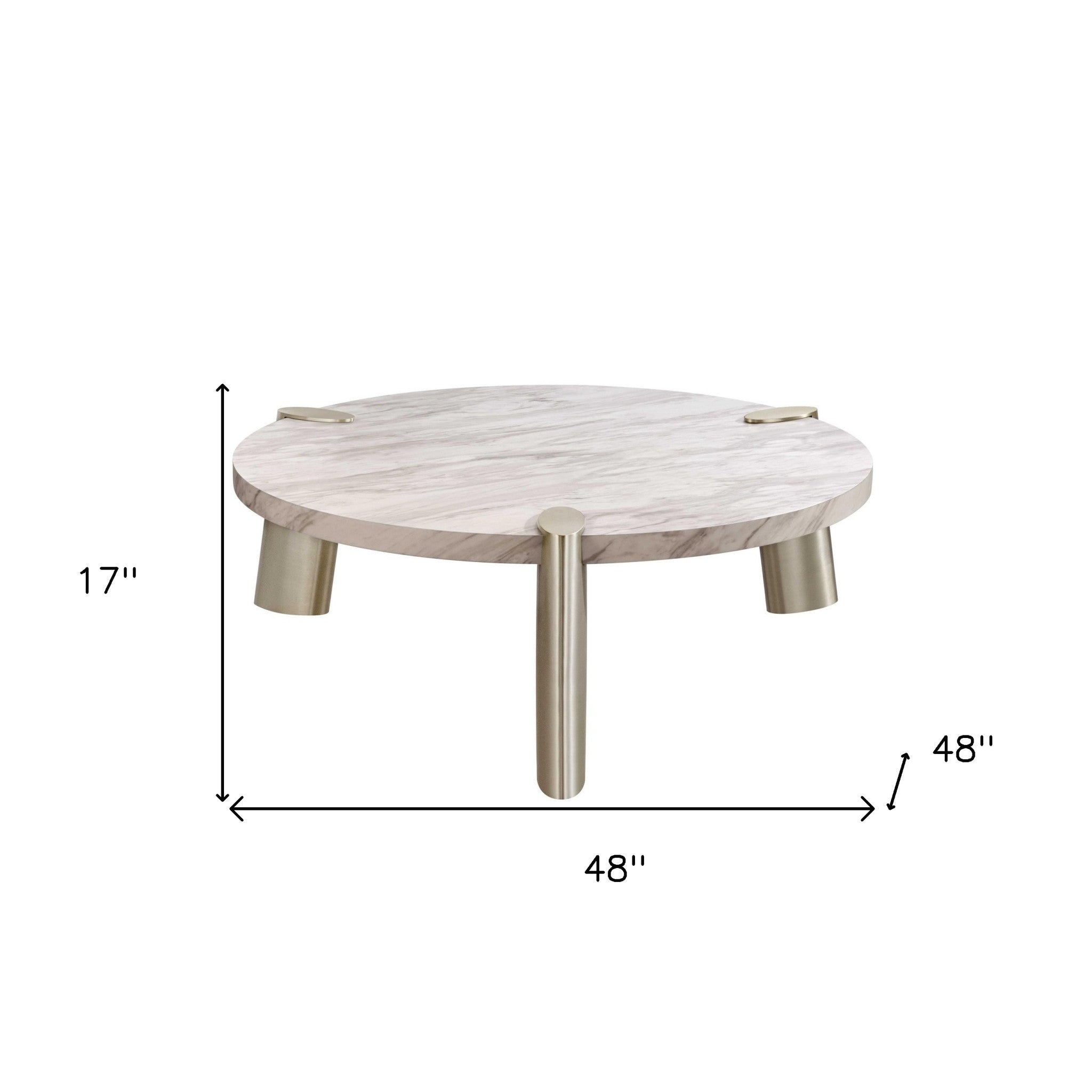 48" Gold And White Genuine Marble Round Coffee Table