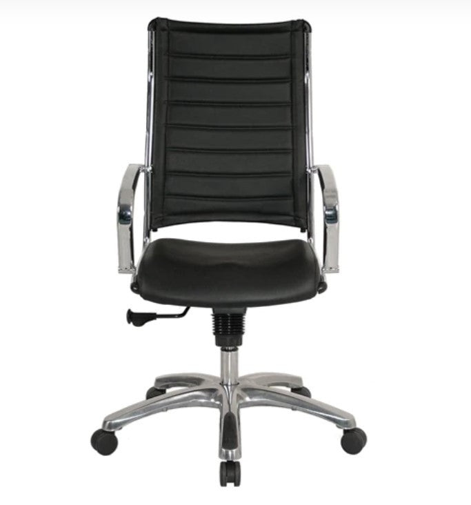 Black and Silver Adjustable Swivel Faux Leather Rolling Office Chair