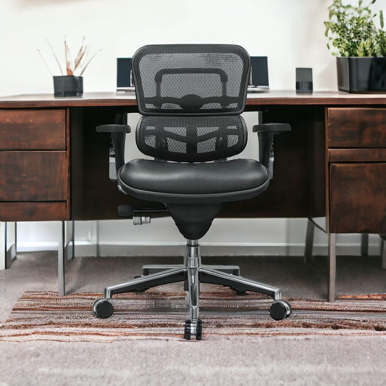 Black and Silver Adjustable Swivel Mesh Rolling Office Chair