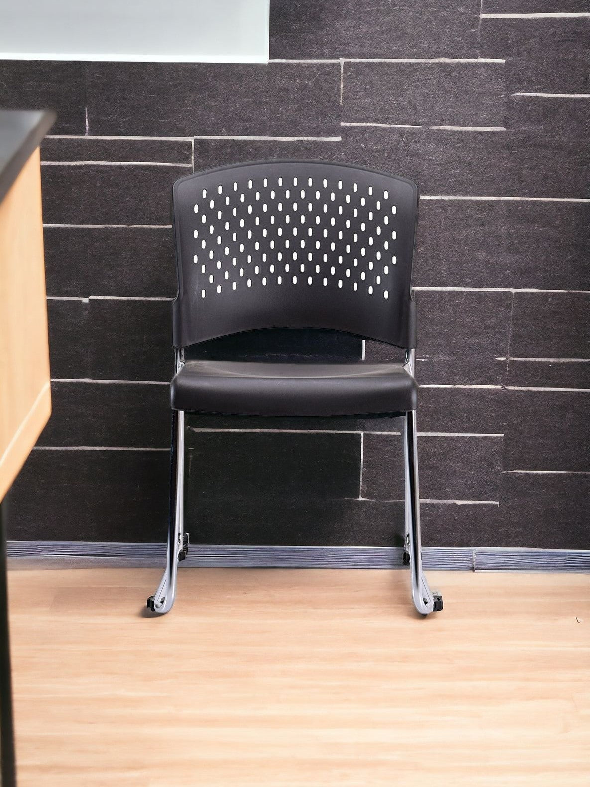 Set of Four Black and Silver Plastic Office Chair
