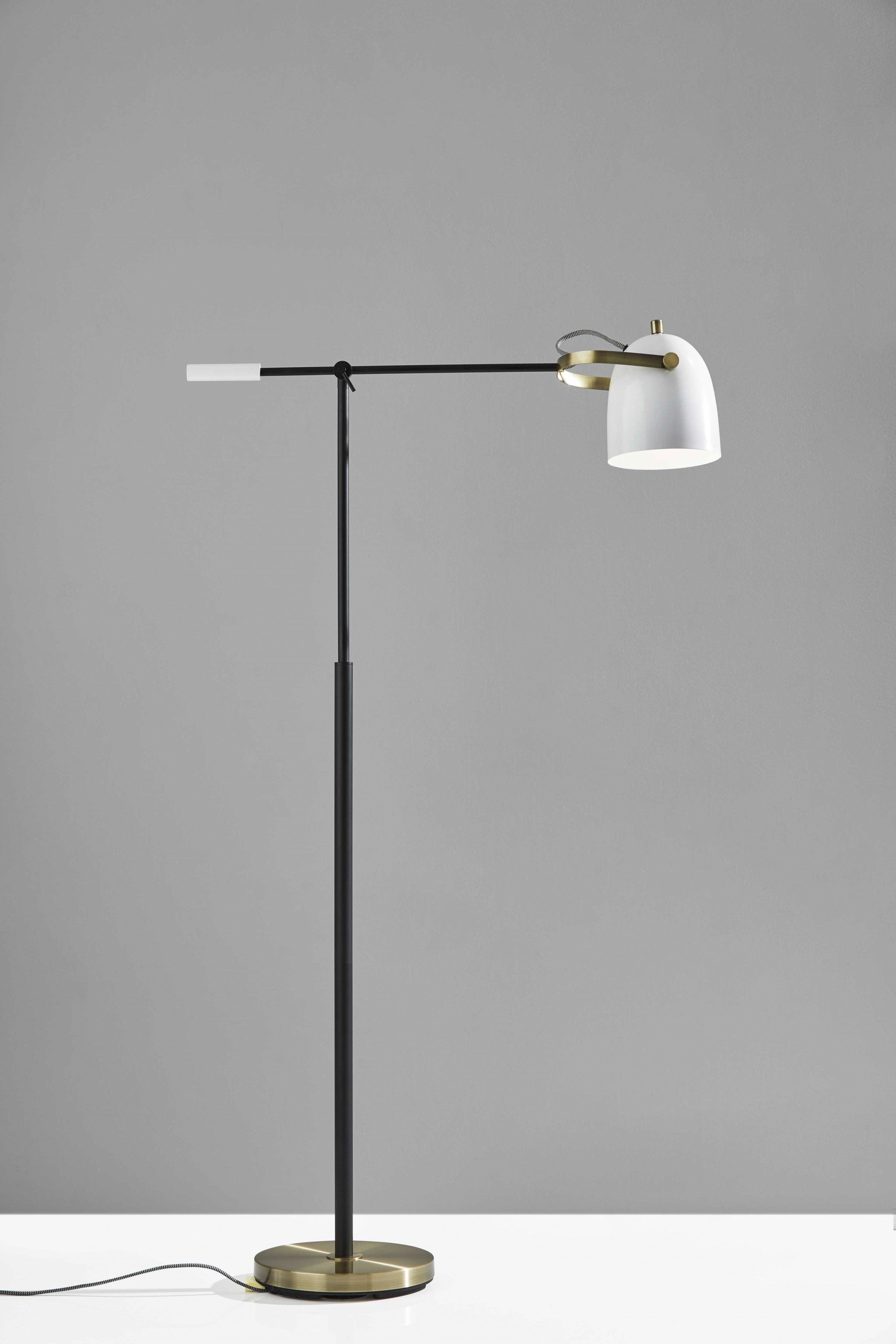 65" Gold Task Floor Lamp With White Bowl Shade