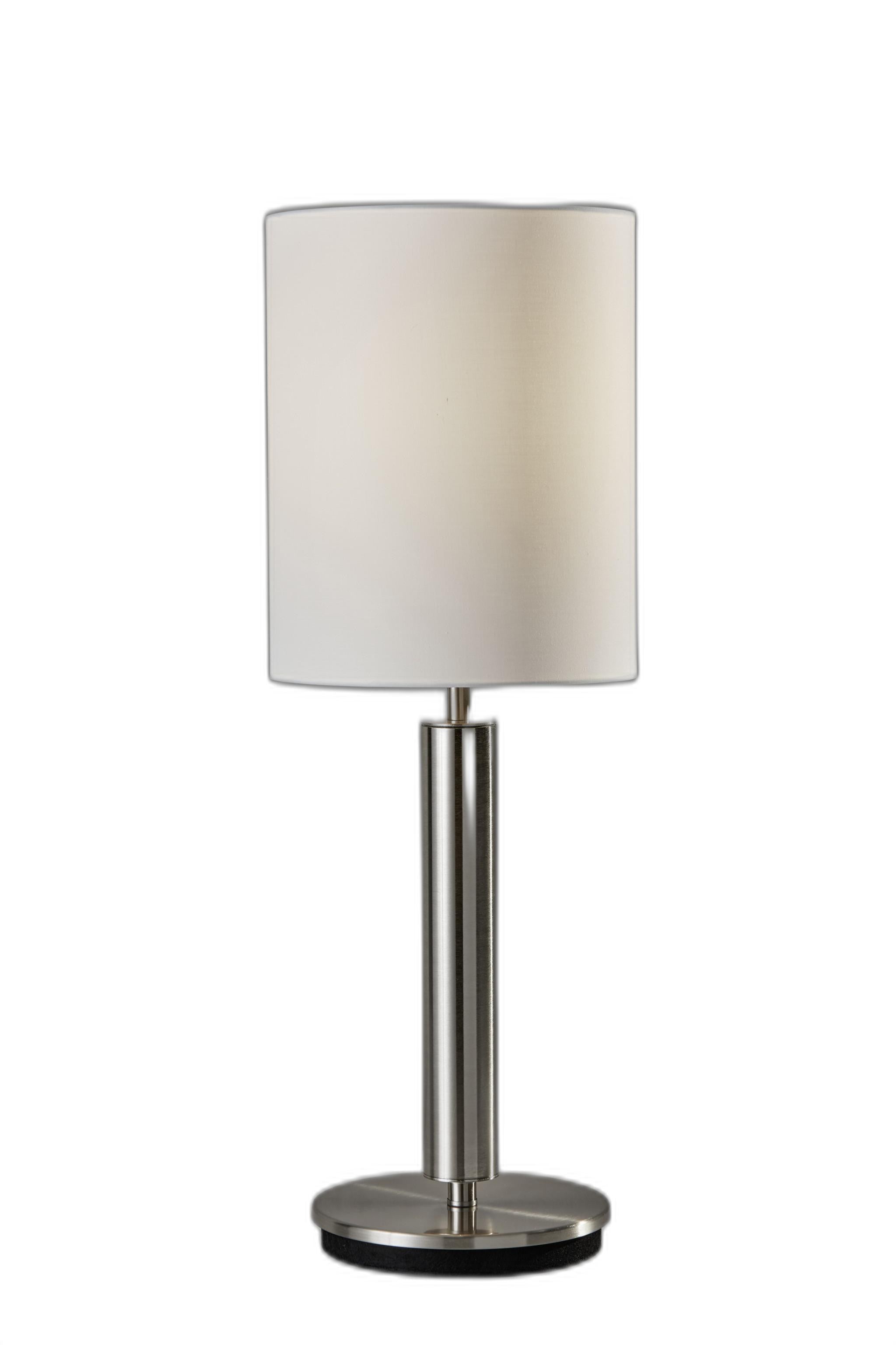 Brushed Steel Metal Stout Pole With Tall Silk Shade Table Lamp