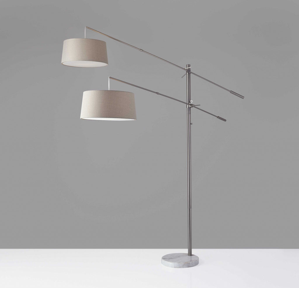 Two Light Adjustable Long Arm Floor Lamp in Brushed Steel - 99fab 