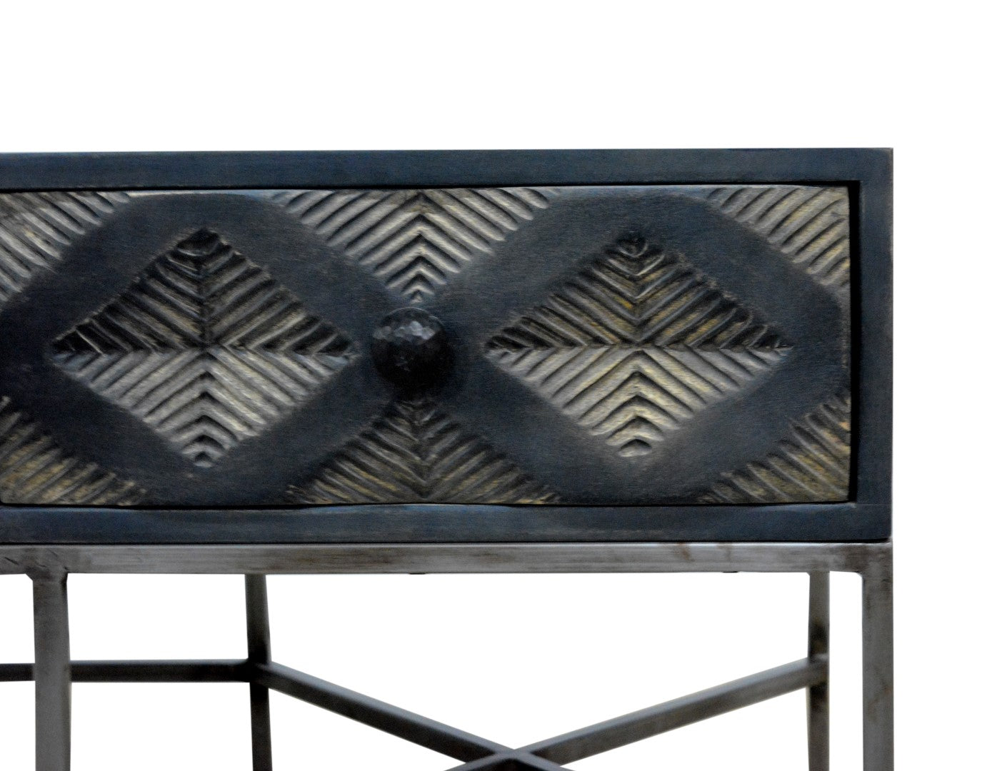 48" Black Solid Wood And Iron Textured Deco Coffee Table