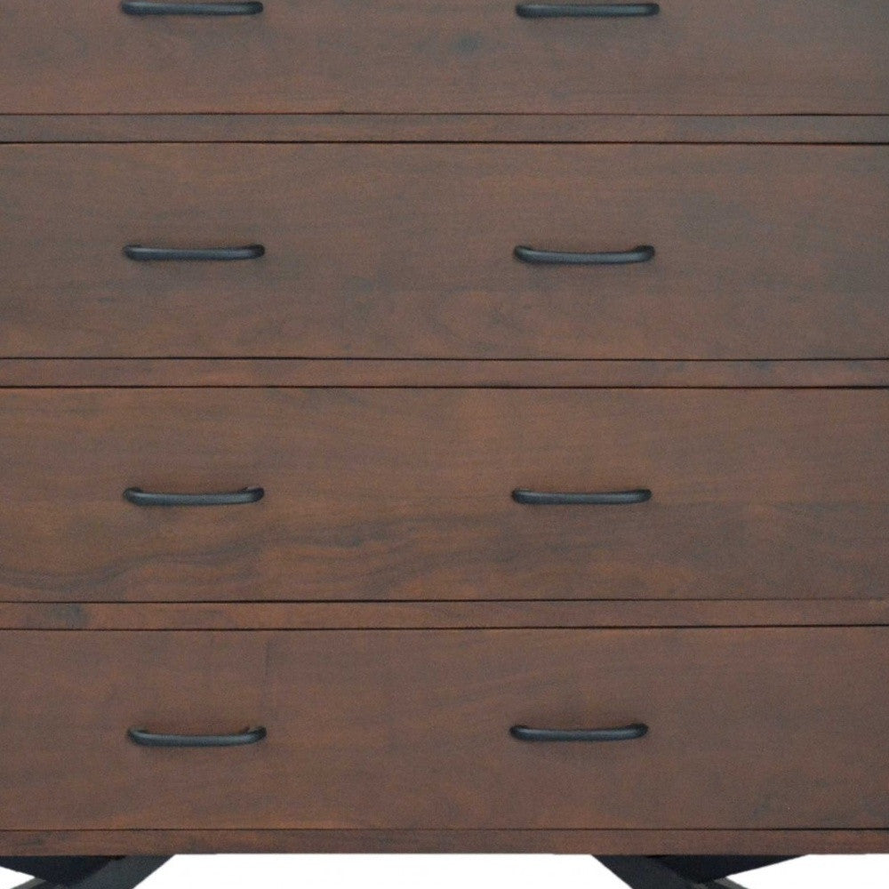 18" Brown And Black Solid Wood Four Drawer Chest