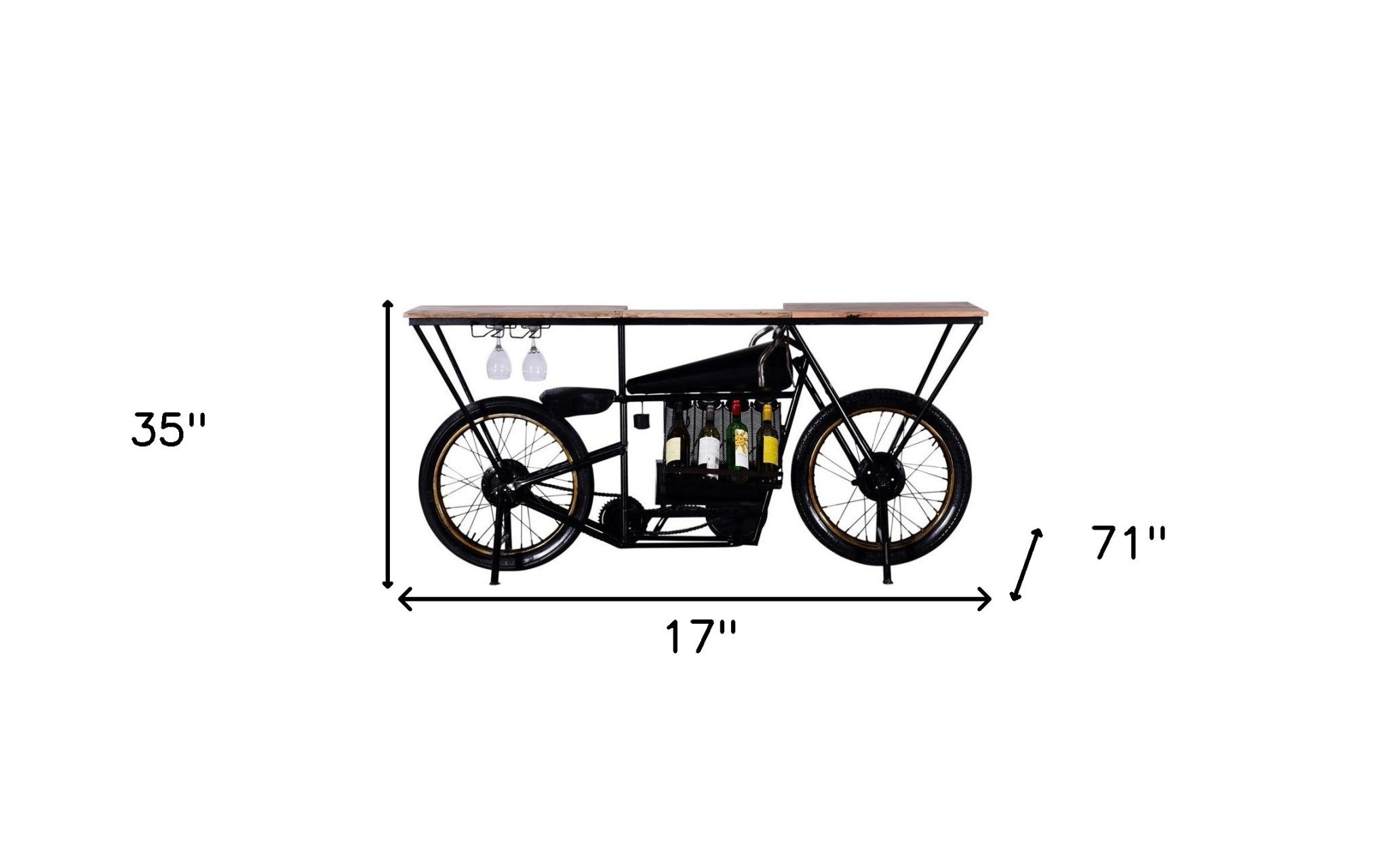 17" X 71" X 35" Black Motorcycle Wine Bar